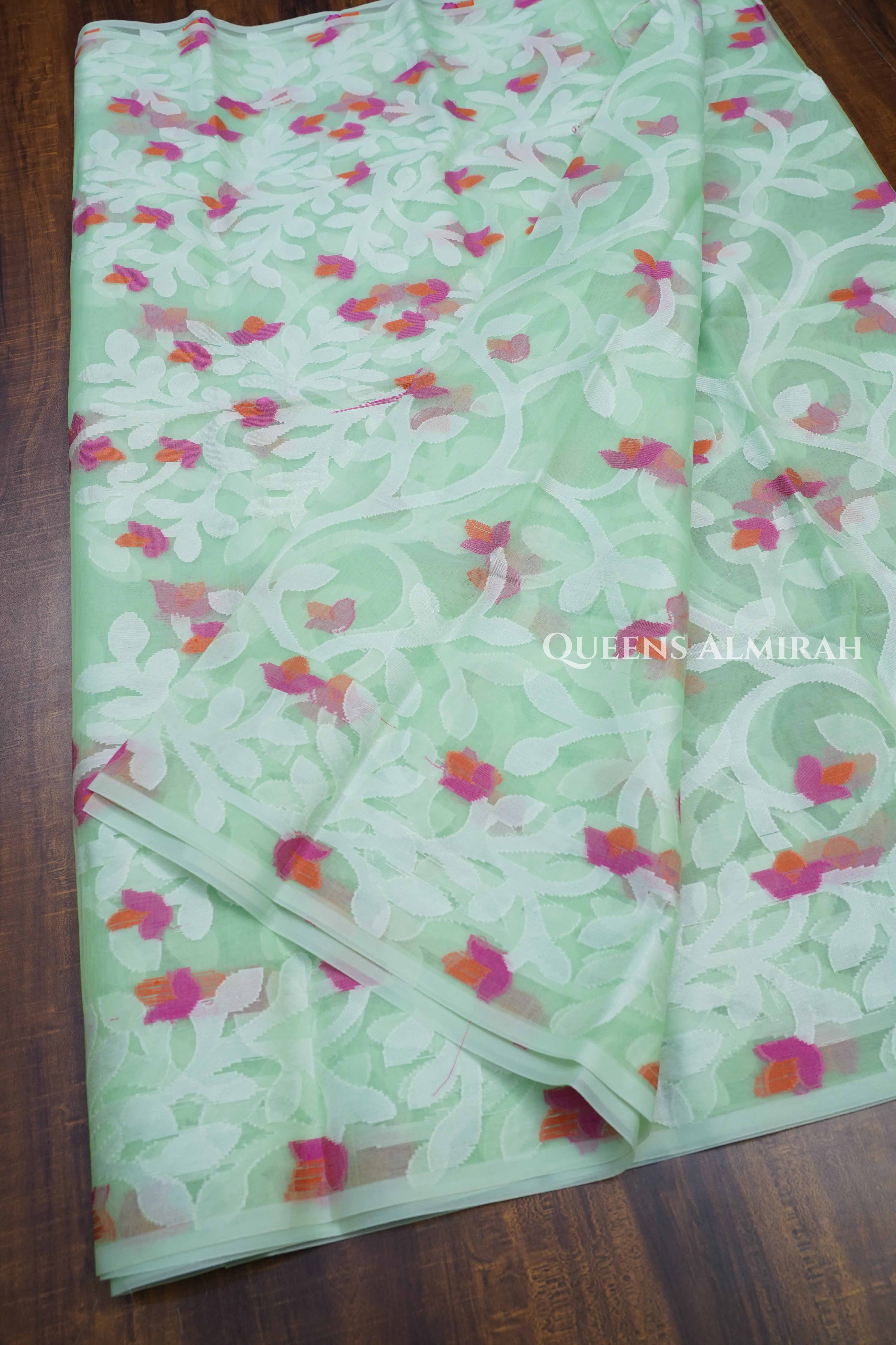 Pista Green Muslin Jamdani Saree