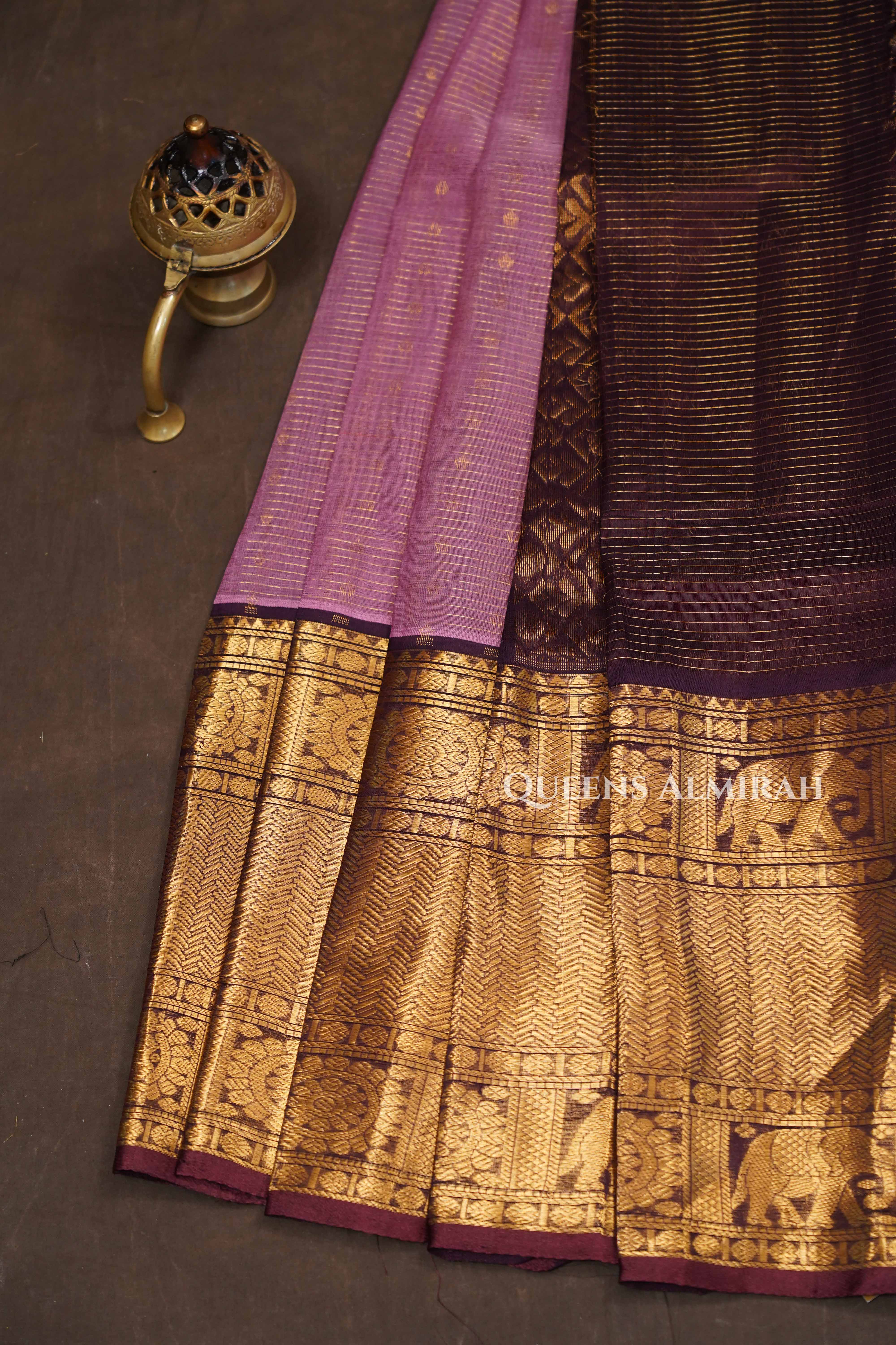 Onion Pink With Maroon Pure Silk Cotton Saree
