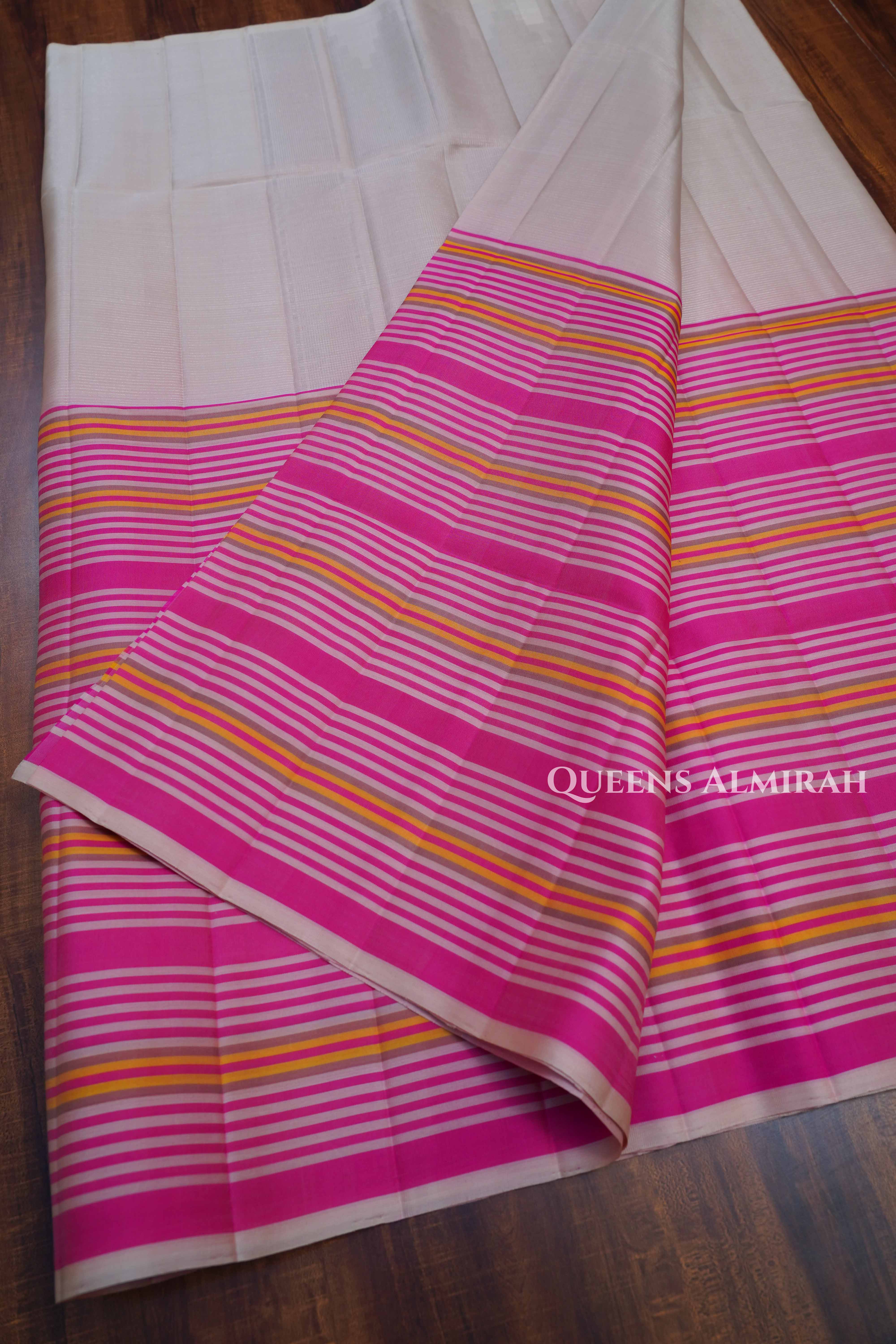 Pinkish Grey With Stripes Pure Soft Silk Saree