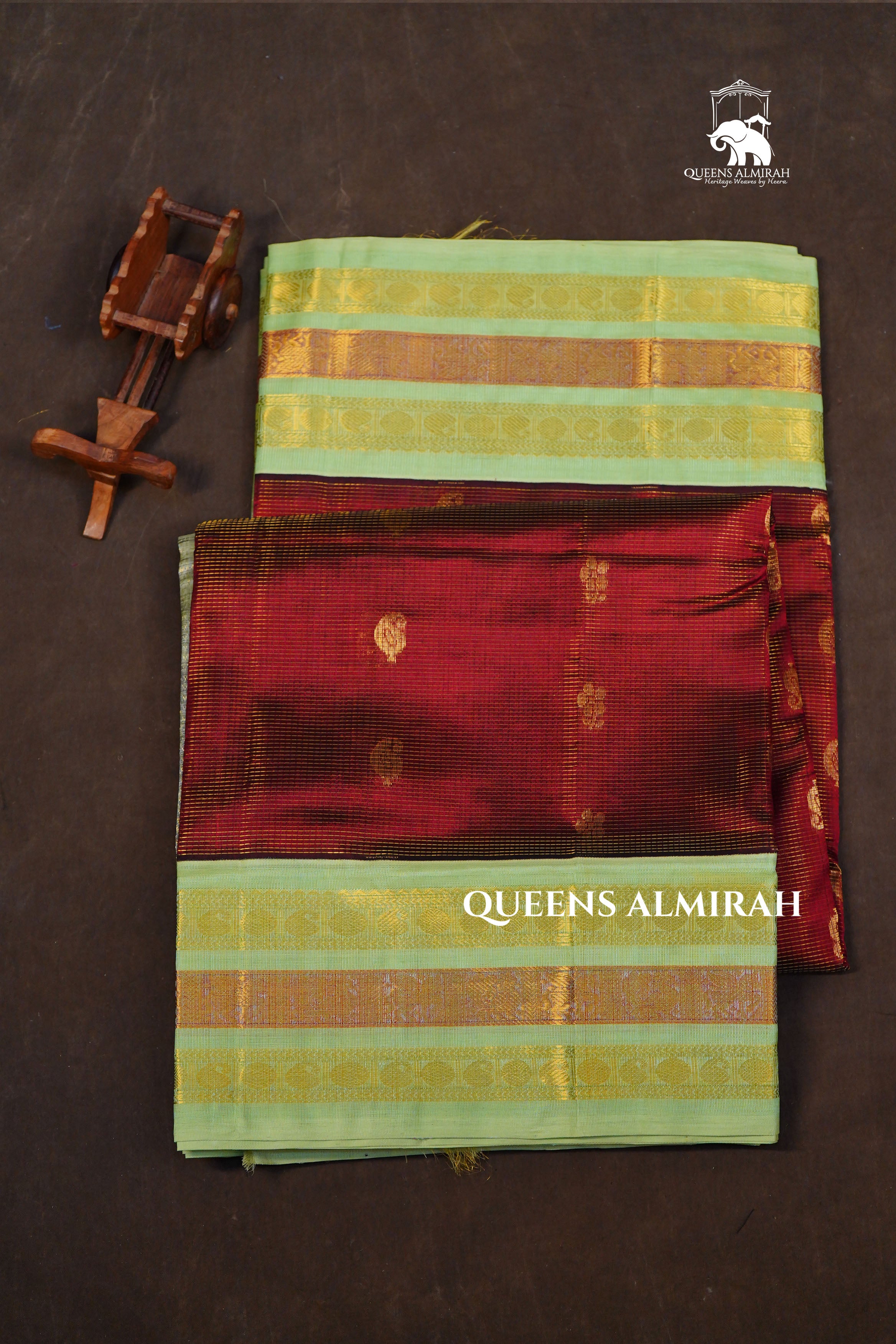 Maroon With Mint Green Pure Silk Cotton Saree