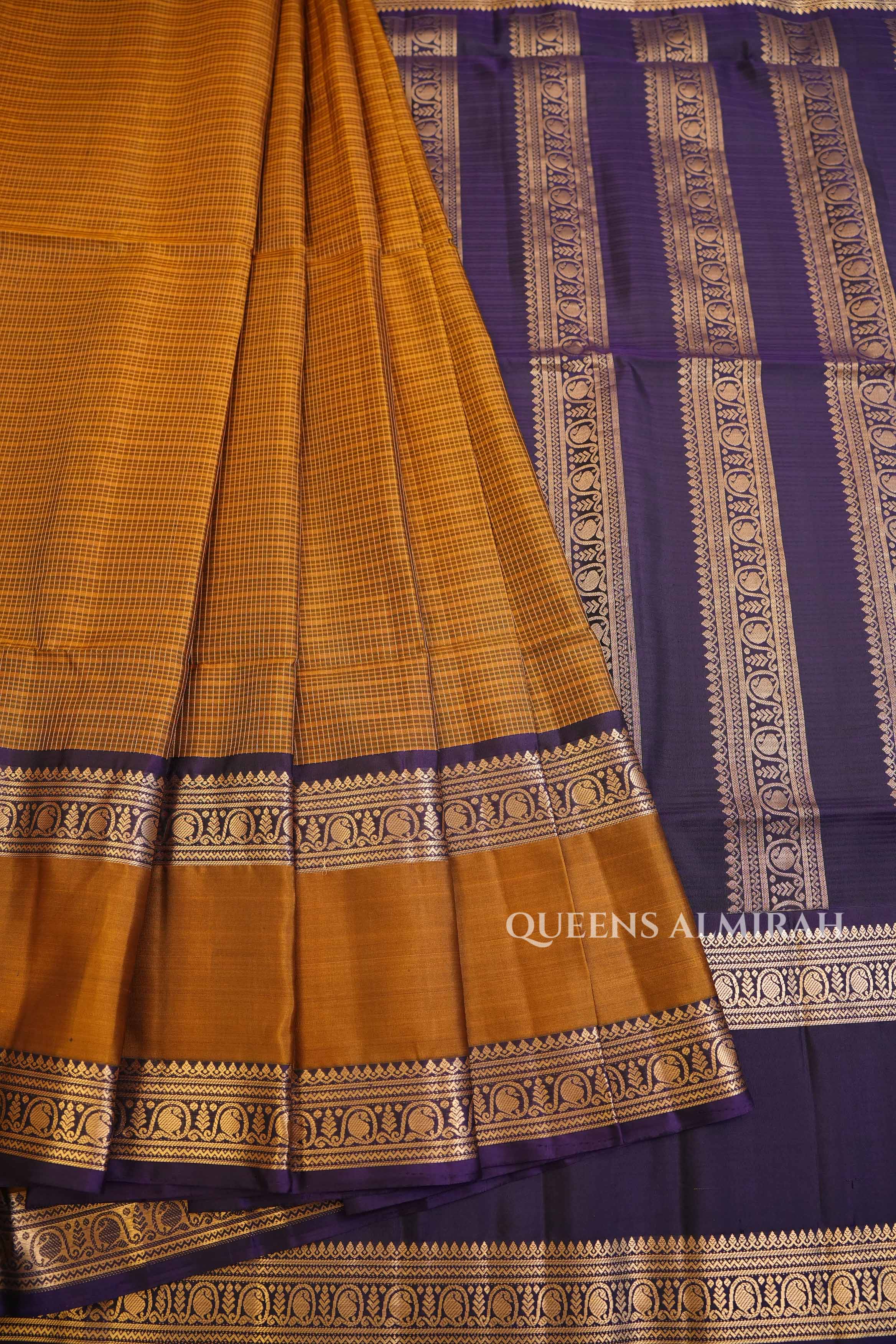 Mustard Yellow Payadi With Dark Volet Pure Soft Silk Saree
