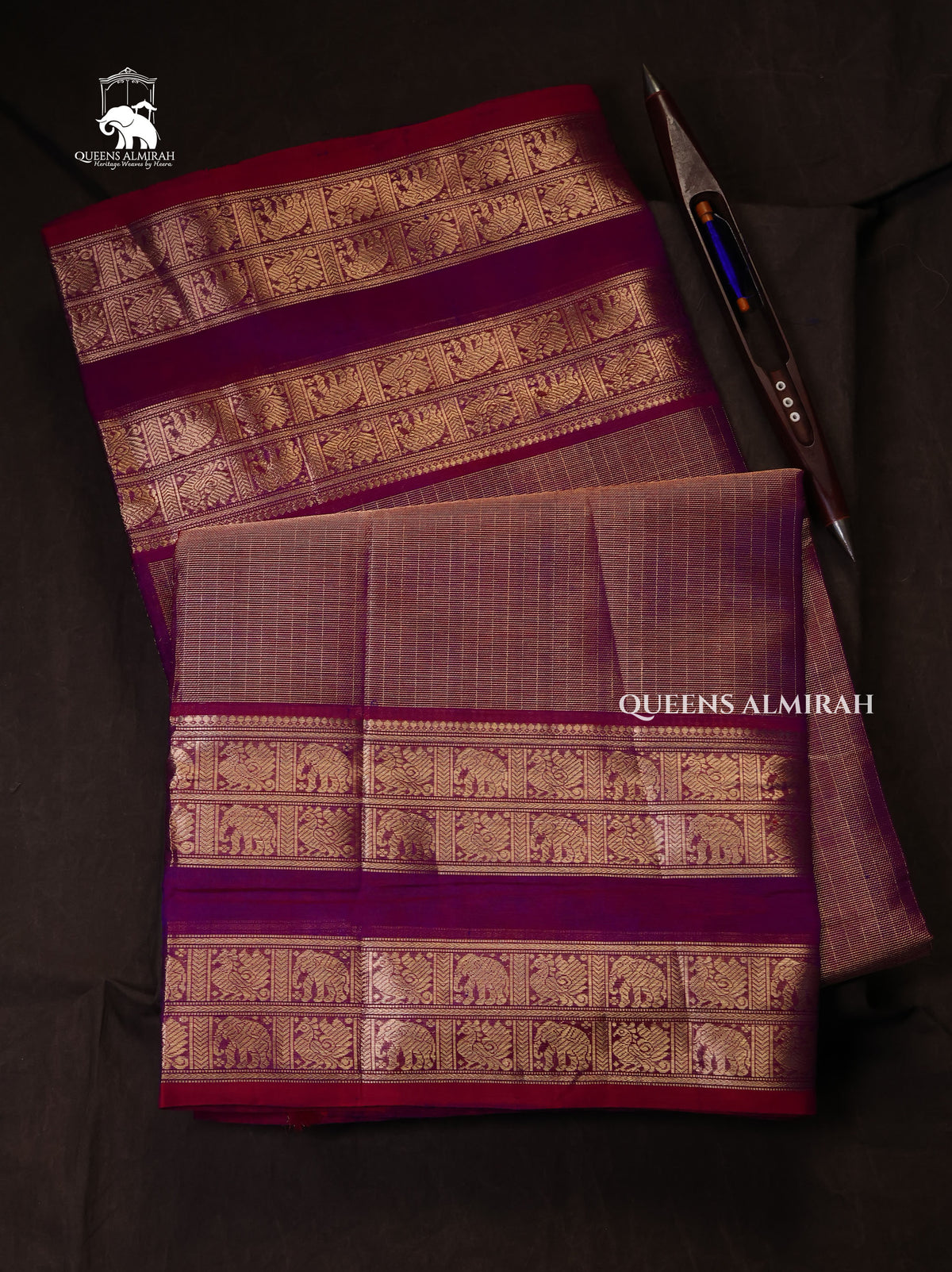 Golden With Violet Chettinad Silk Cotton Saree