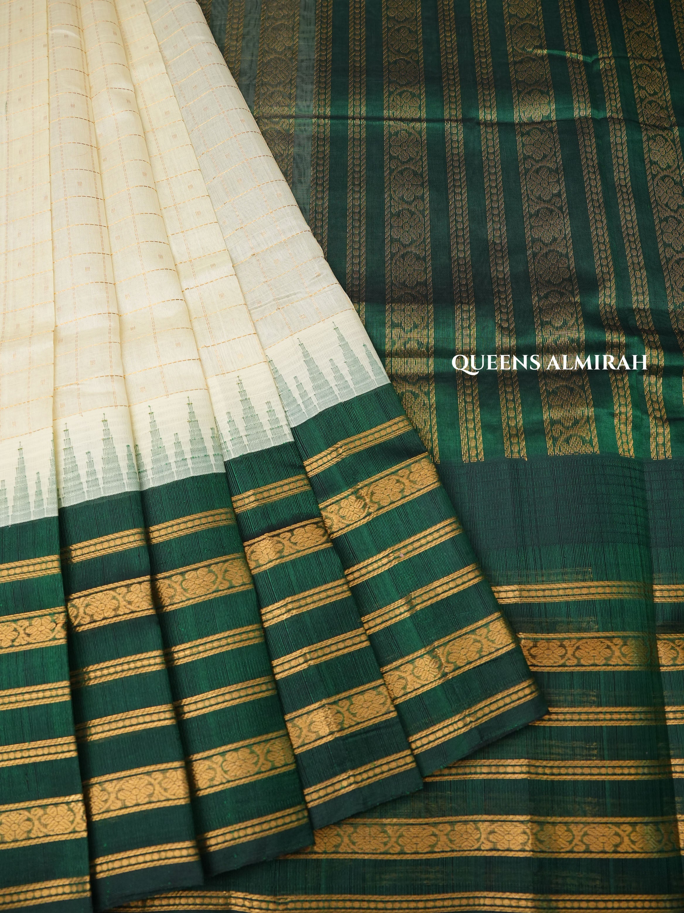 White With Green Varisapet Border Pure Silk Cotton Saree