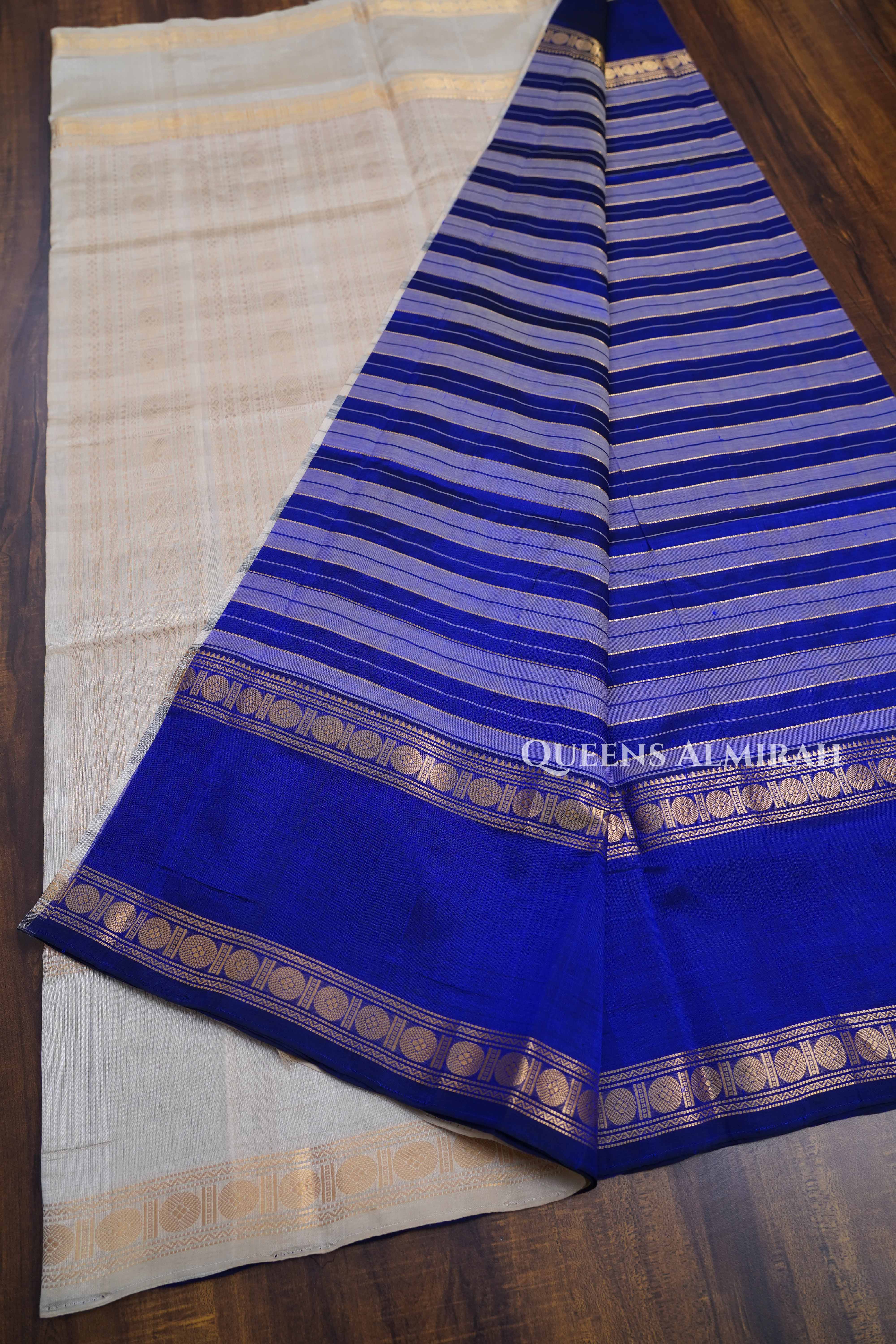 Royal Blue With Lavender Pure Kanchi Silk Cotton Saree