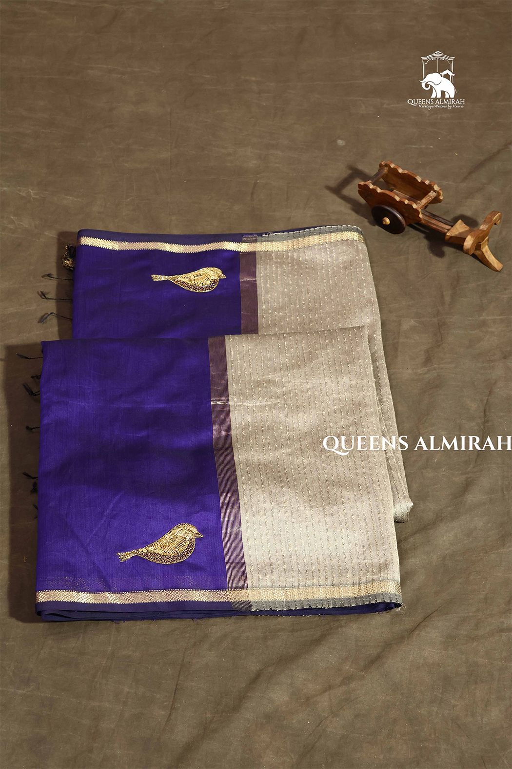Ink Blue Singara Chittu Handloom Maheshwari Silk Cotton Saree
