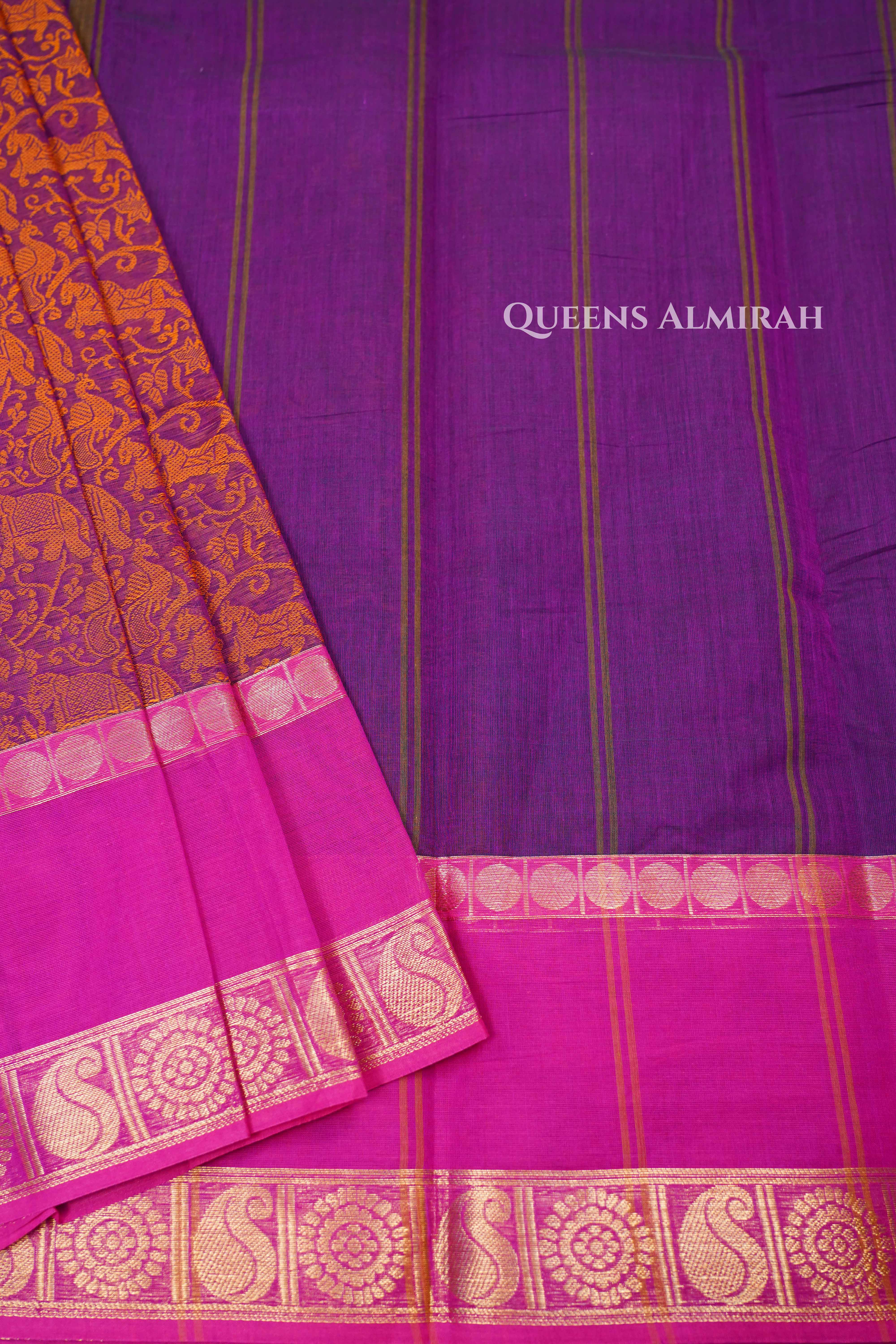 Dusky Orange With Pink Kanchi Cotton Saree