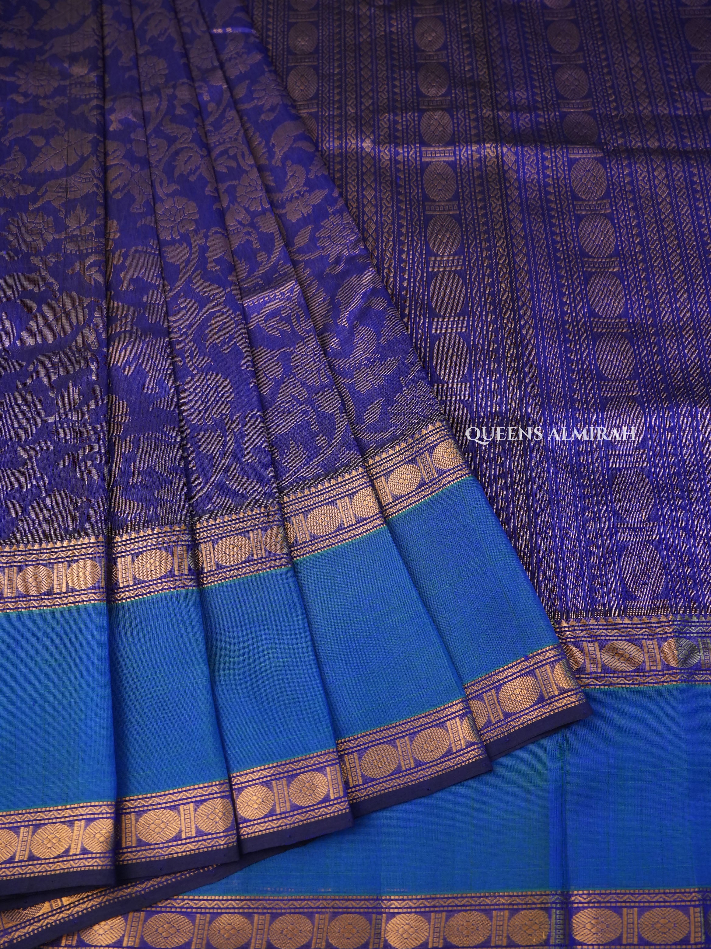 Peacock Blue Vanasingaram Pure Kanchi Silk Cotton Saree