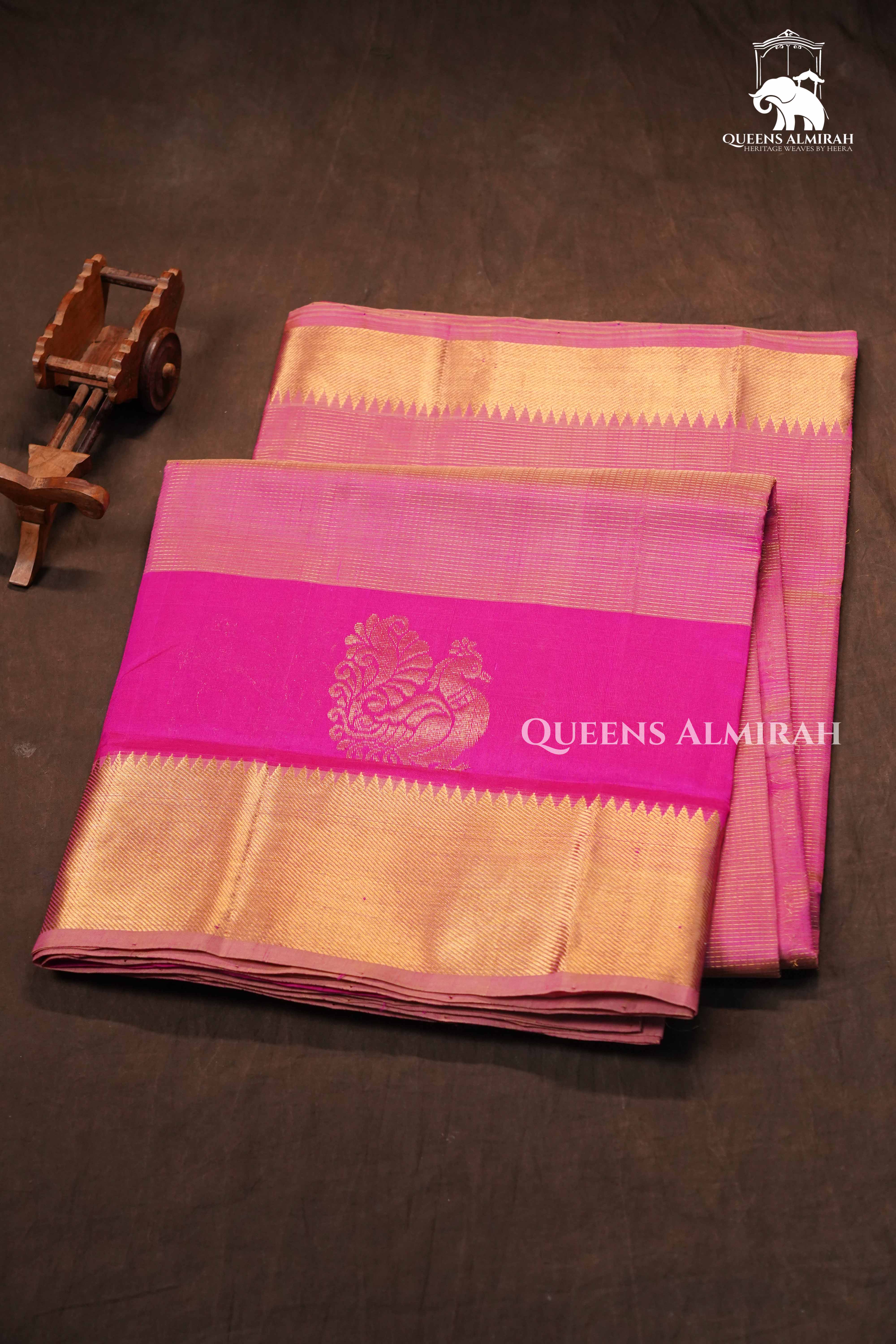 Lilly Pink With Dark Pink Pure Kanchi Silk Cotton Saree