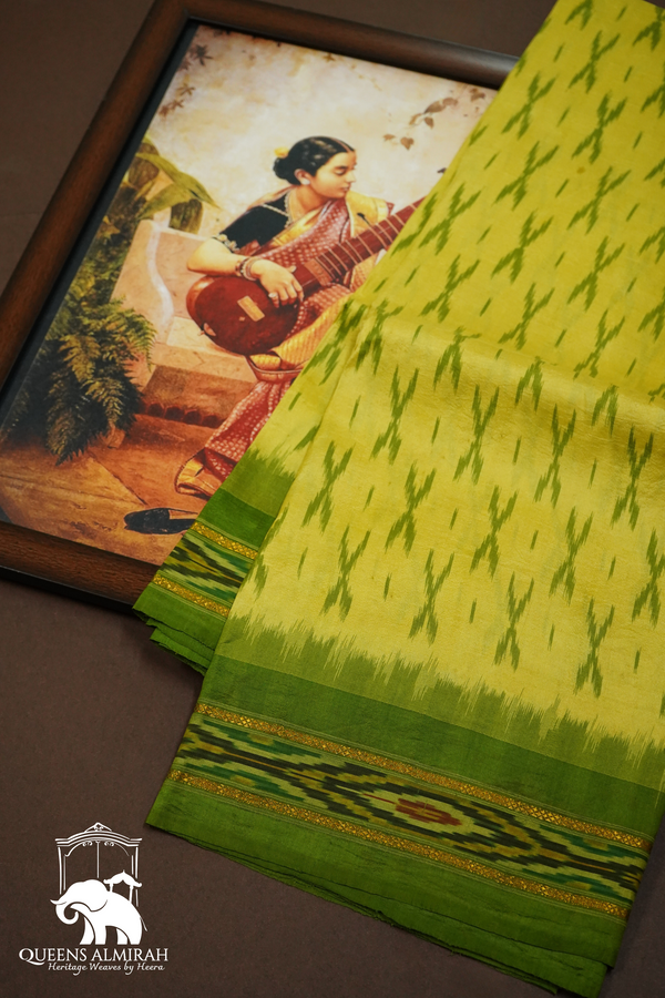 SWAMP GREEN WITH NAVY GREEN MULBERRY SILK SAREE - Queens Jewel Emporium
