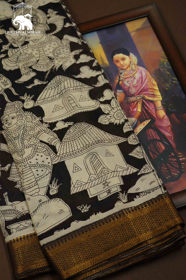 BLACK WITH OFF WHITE  MANGALGIRI SAREE 24 - Queens Jewel Emporium