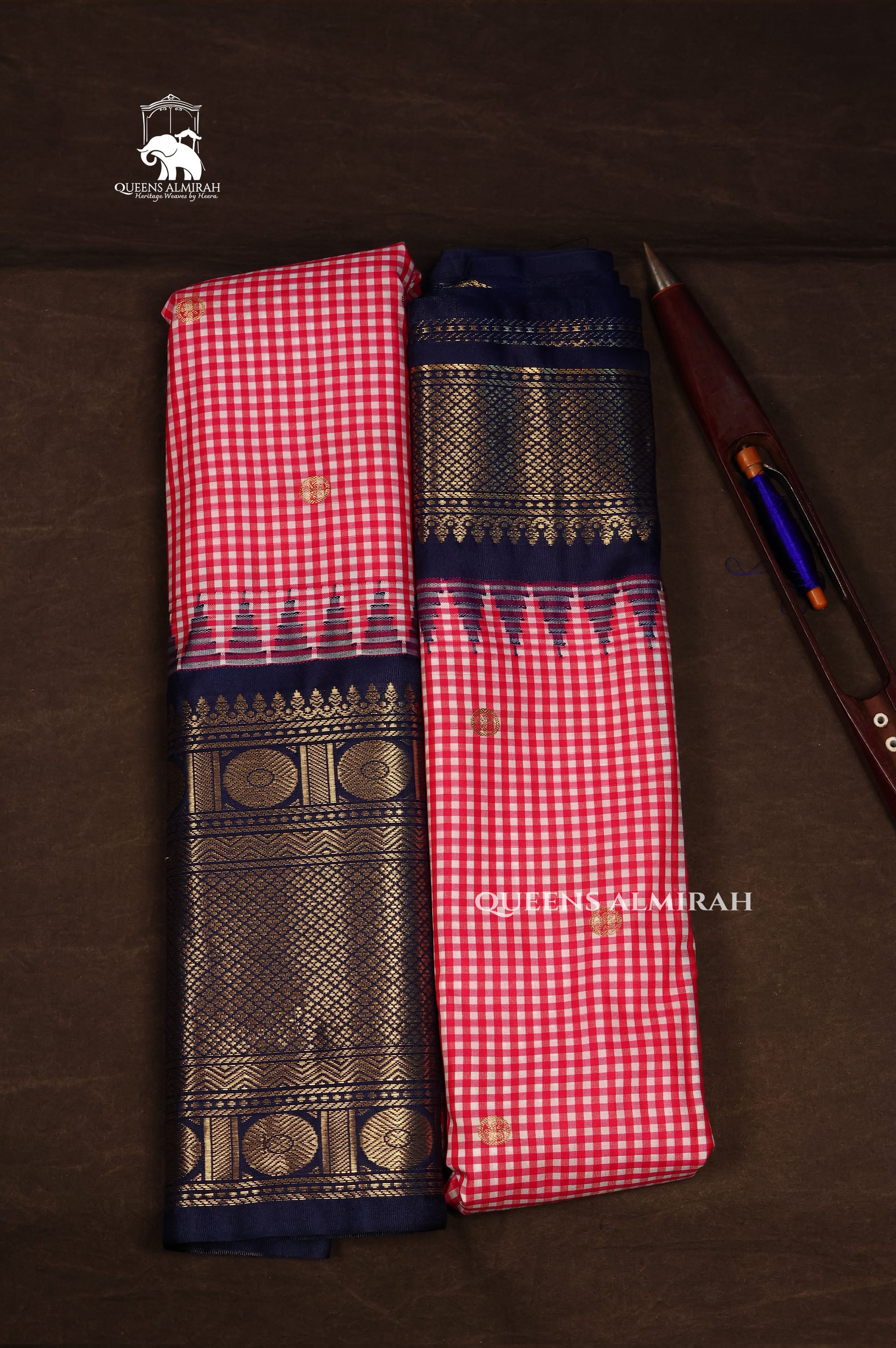 Red Kattam With Navy Blue Semi Gadwal Silk Saree