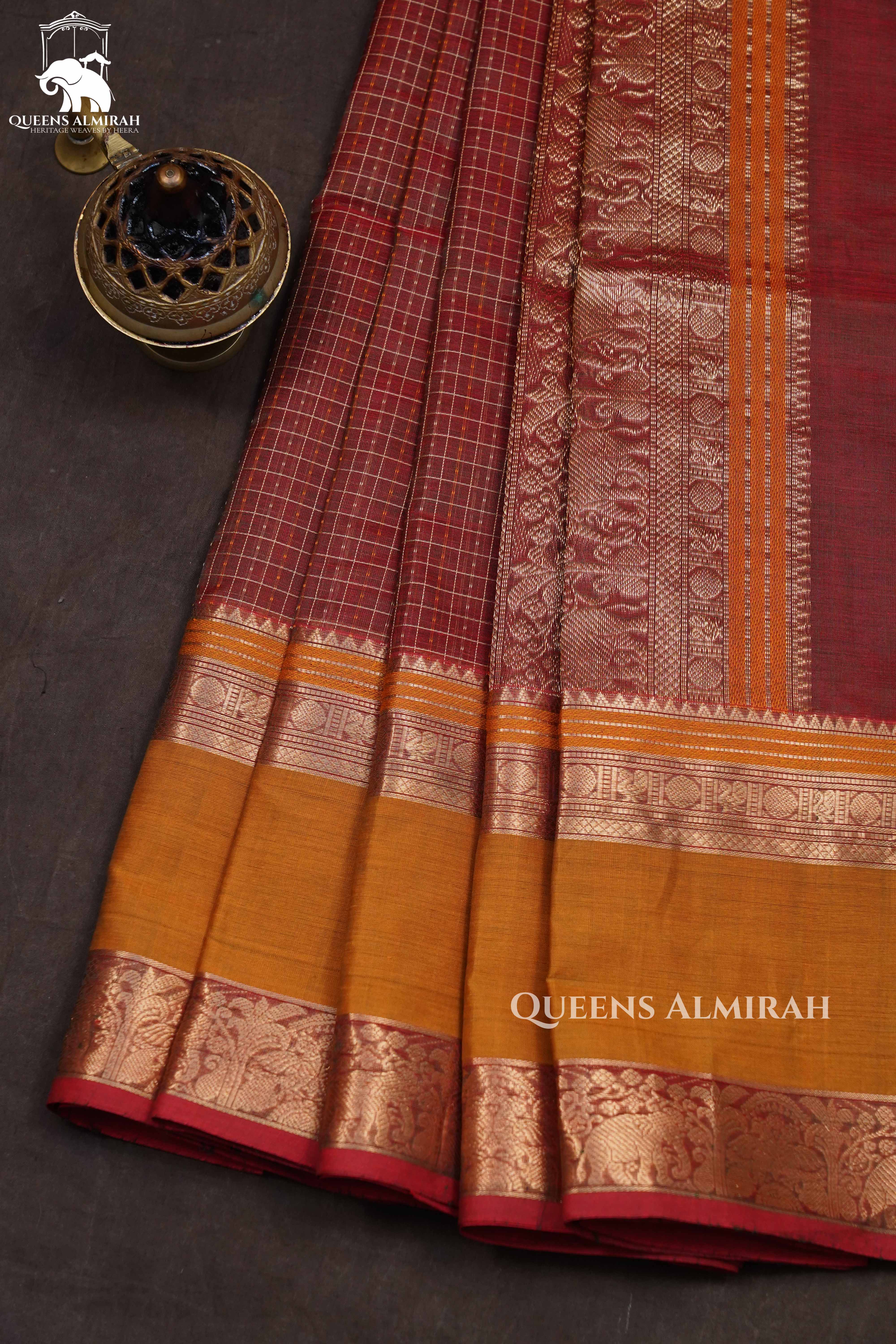 Araku With Mustard Yelllow Laksha Deepam Chettinad Silk Cotton Saree