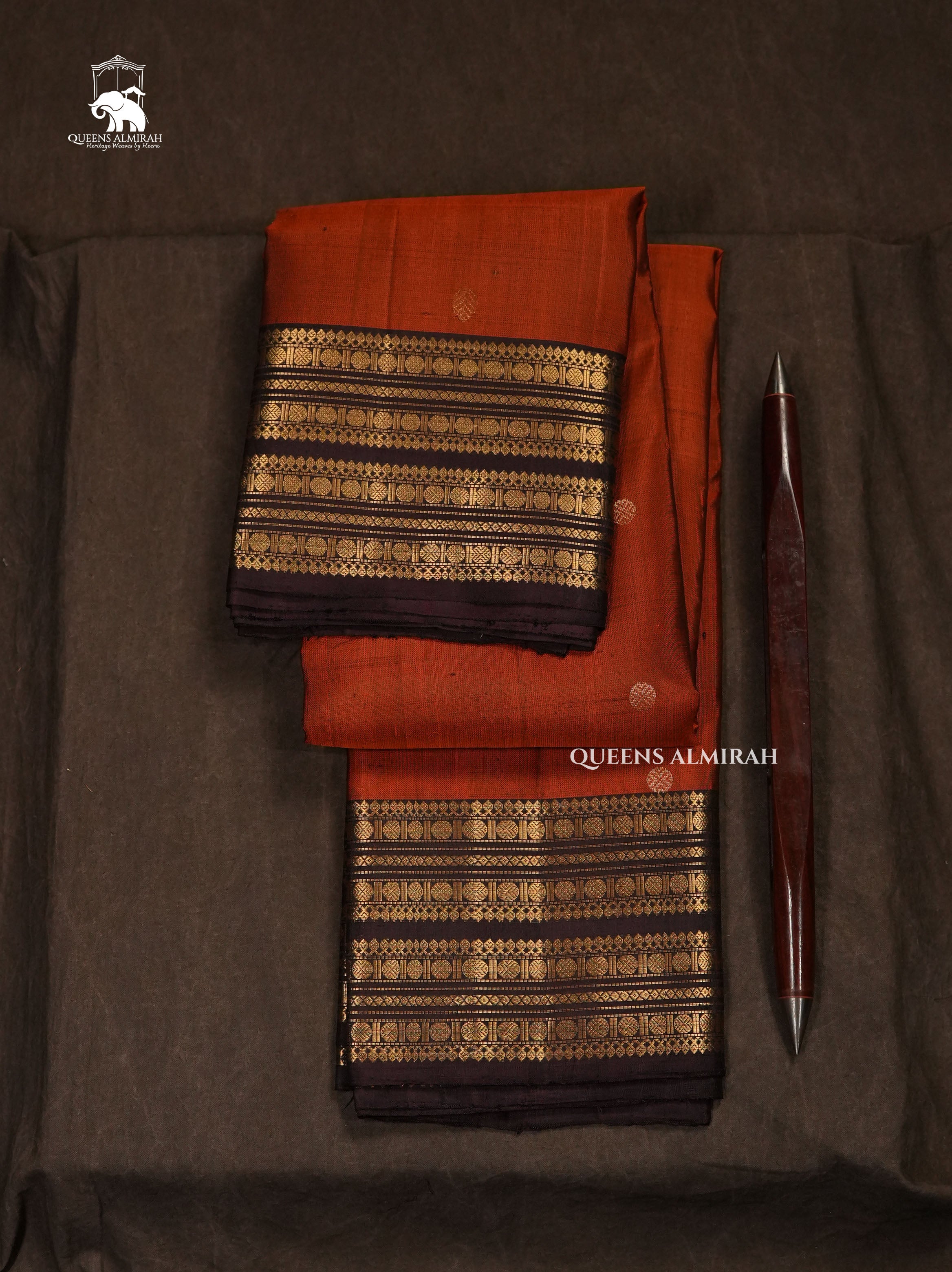 Rust Orange With Brown Pure Kanchivaram Silk Saree
