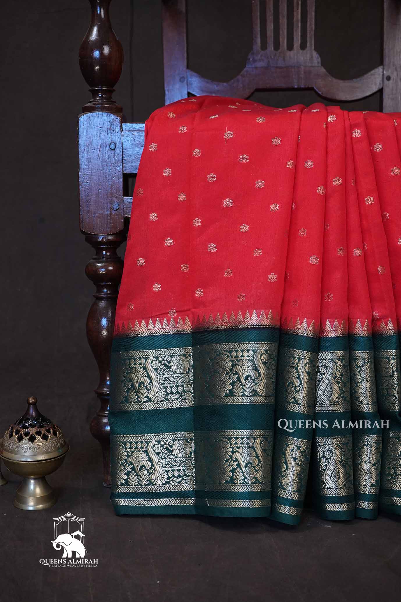 Red With Green Semi Banarasi Katan Soft Silk Saree
