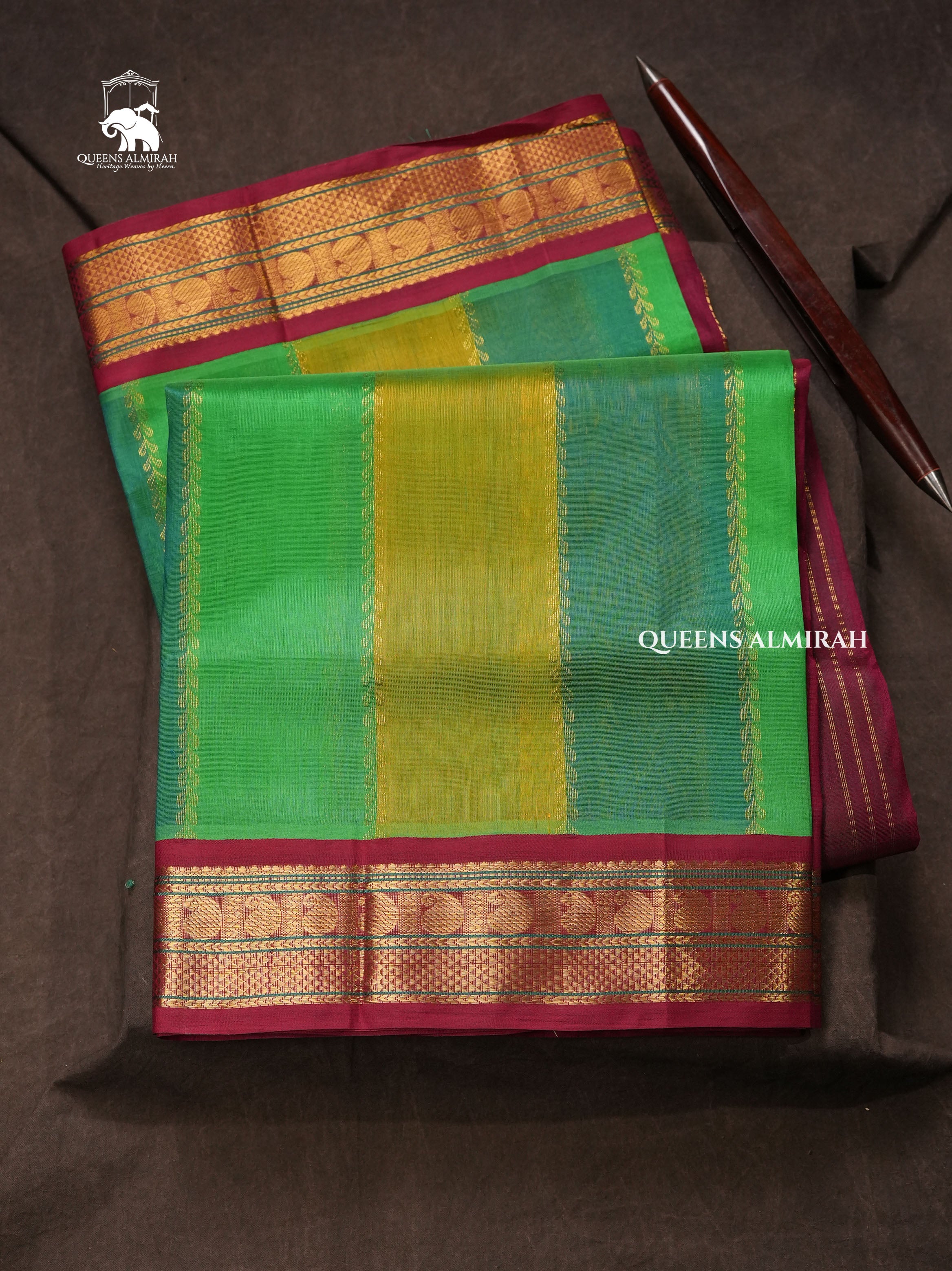 Multicolor With Purple Border Pure Silk Cotton Saree