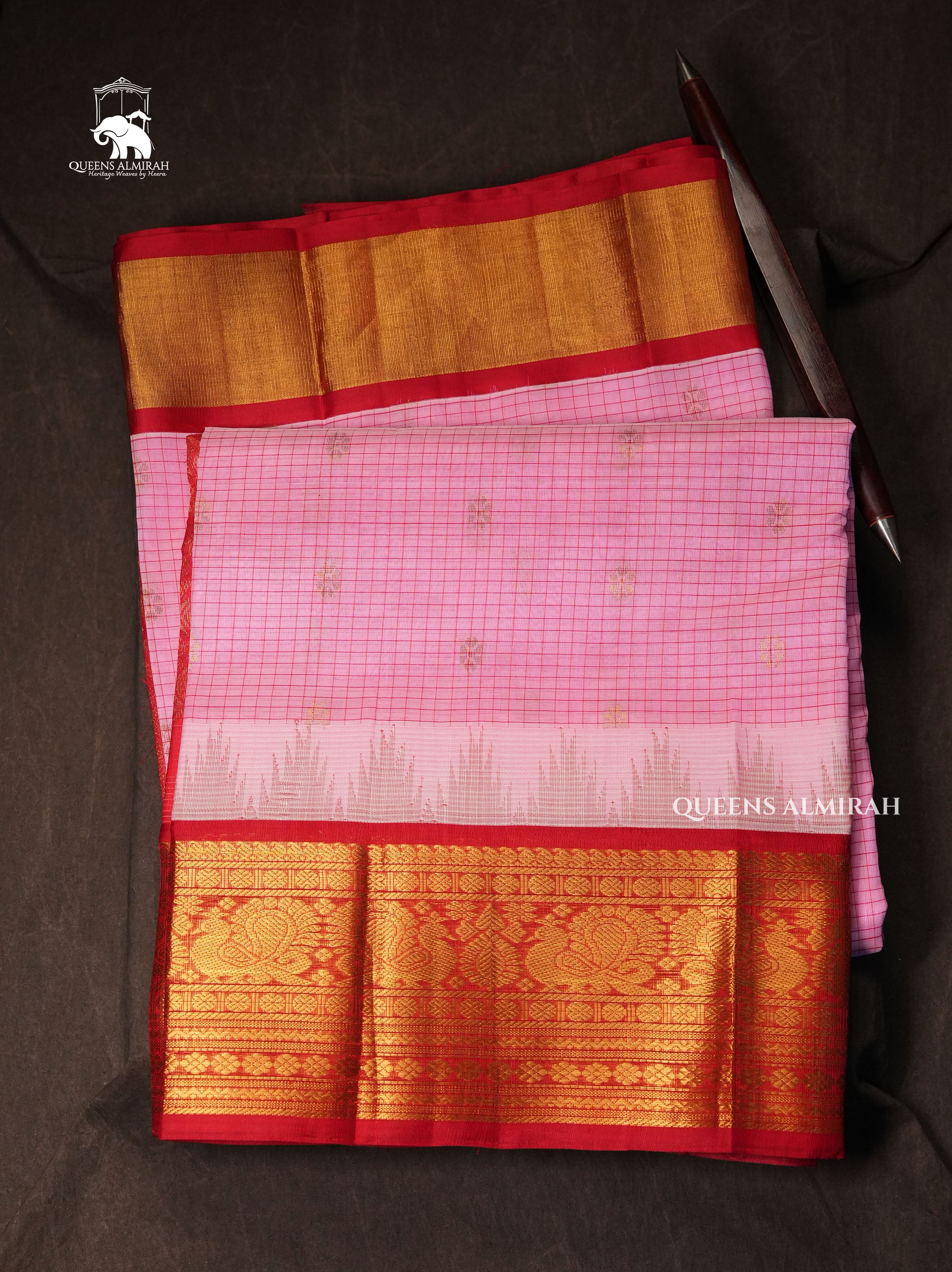 Pink With Red Pure Silk Cotton Saree