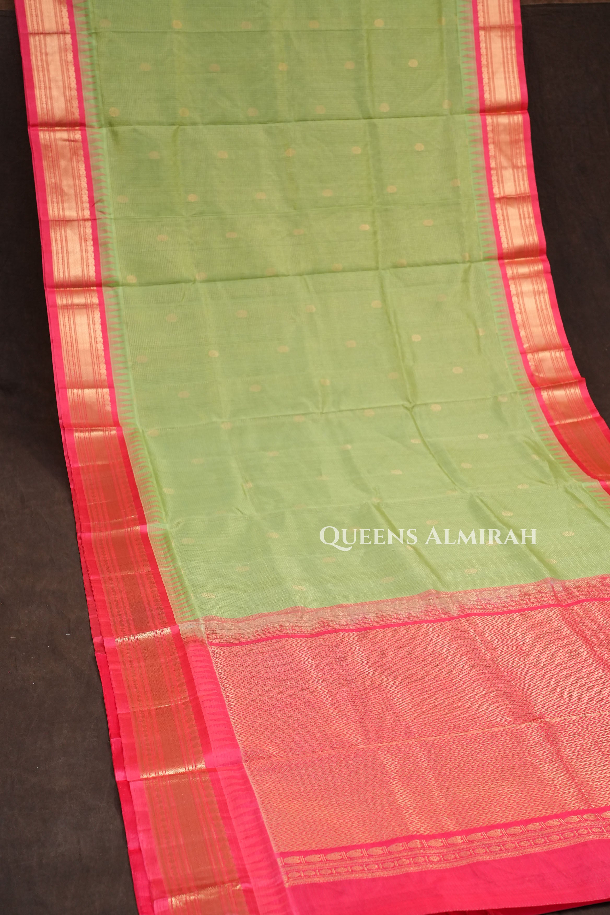Pista Green With Pink Pure Silk Cotton Saree