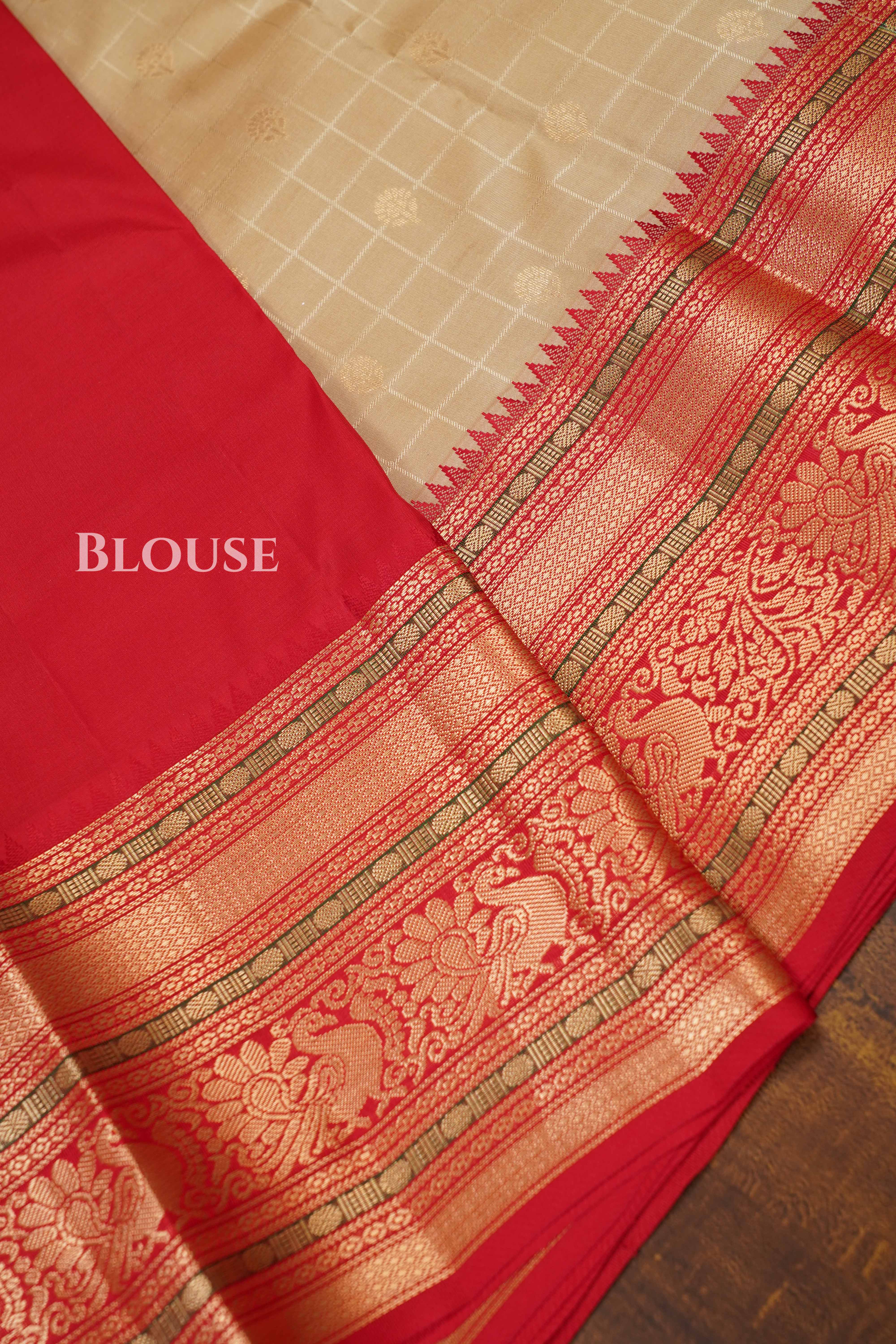 Sandal With Red Pure Kanchivaram Silk Saree