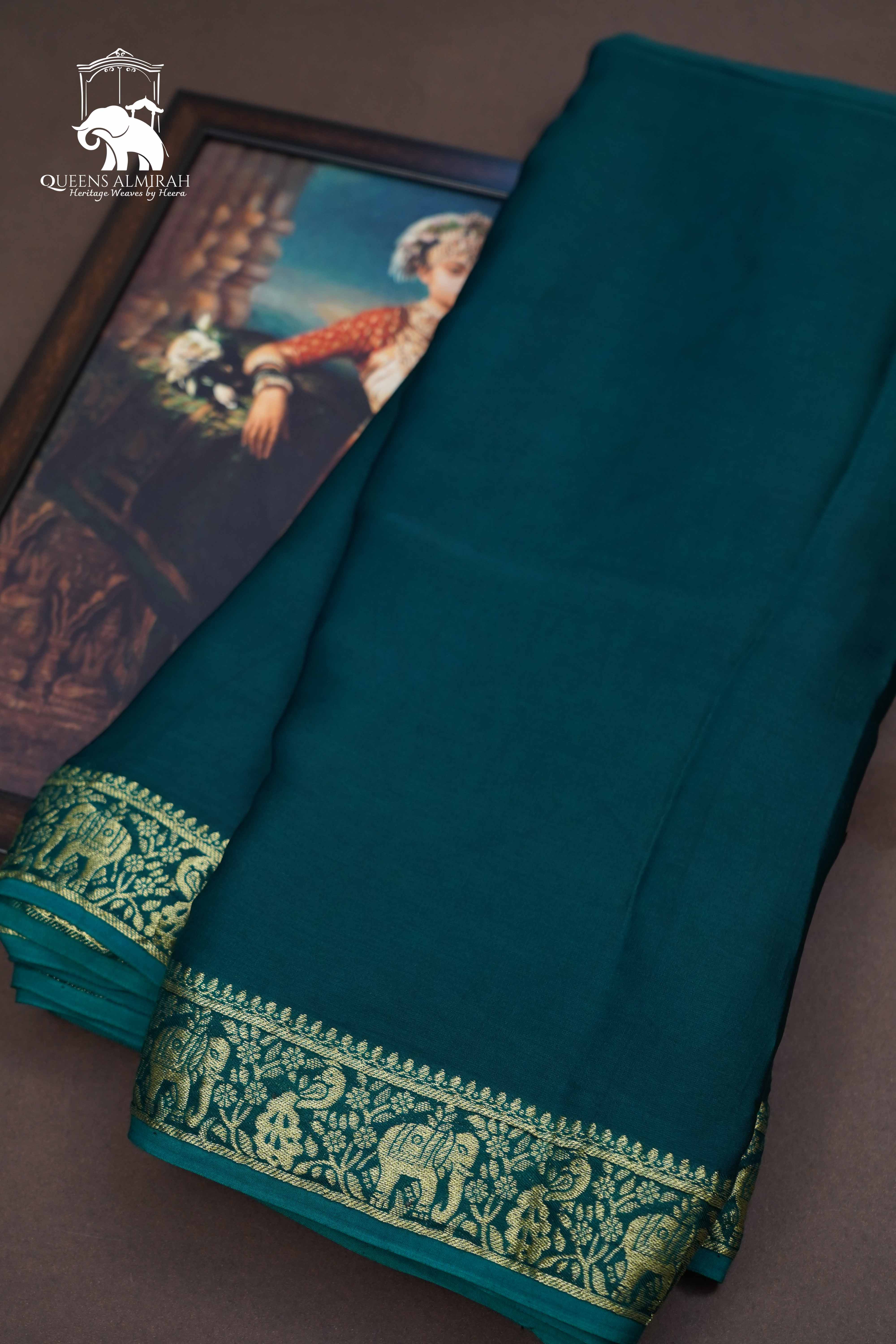 Dark Teal Blue Modal Silk  Saree - Queens Jewel Emporium