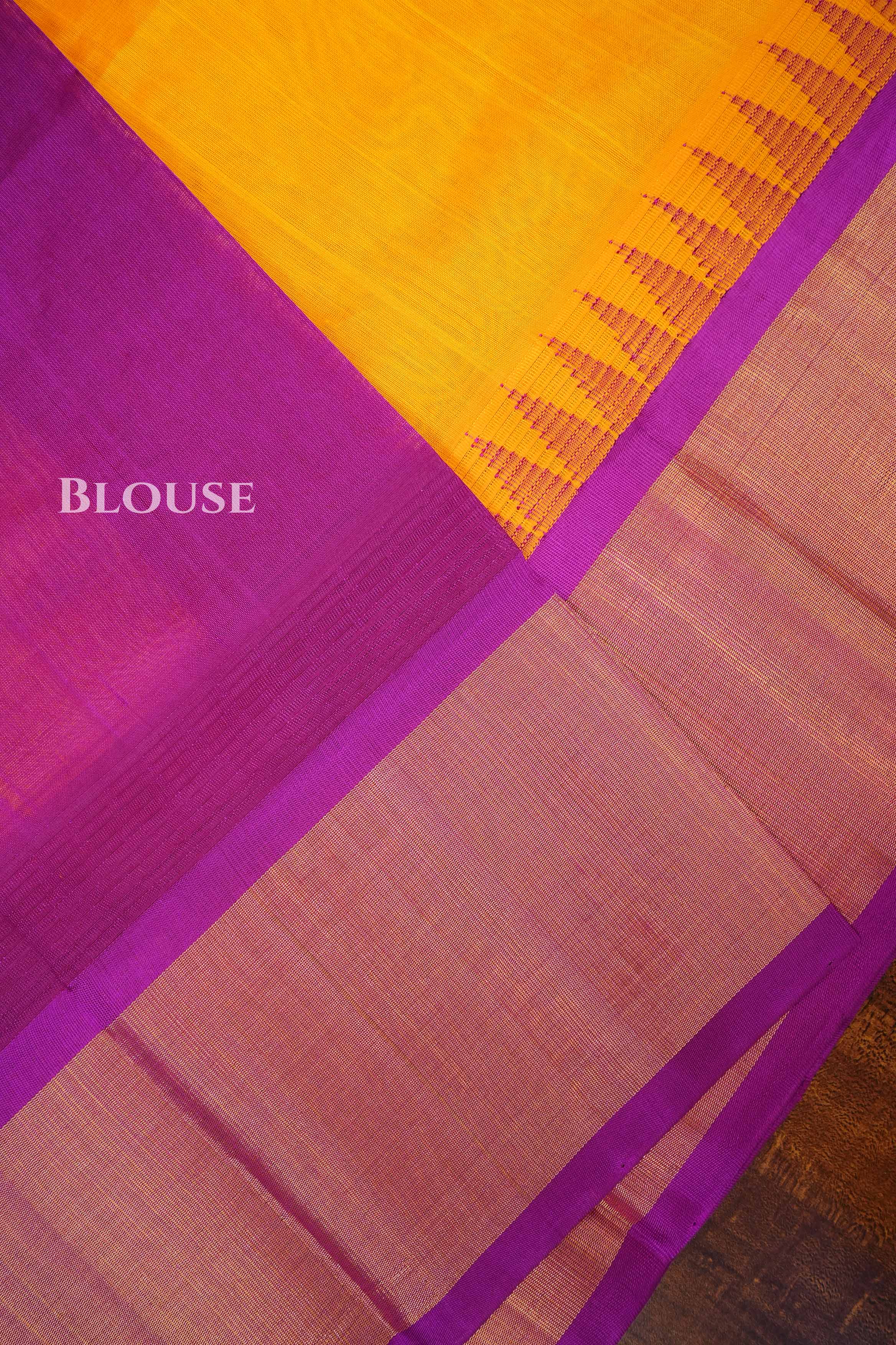 Yellow With Purple Pure Kanchi Silk Cotton Saree