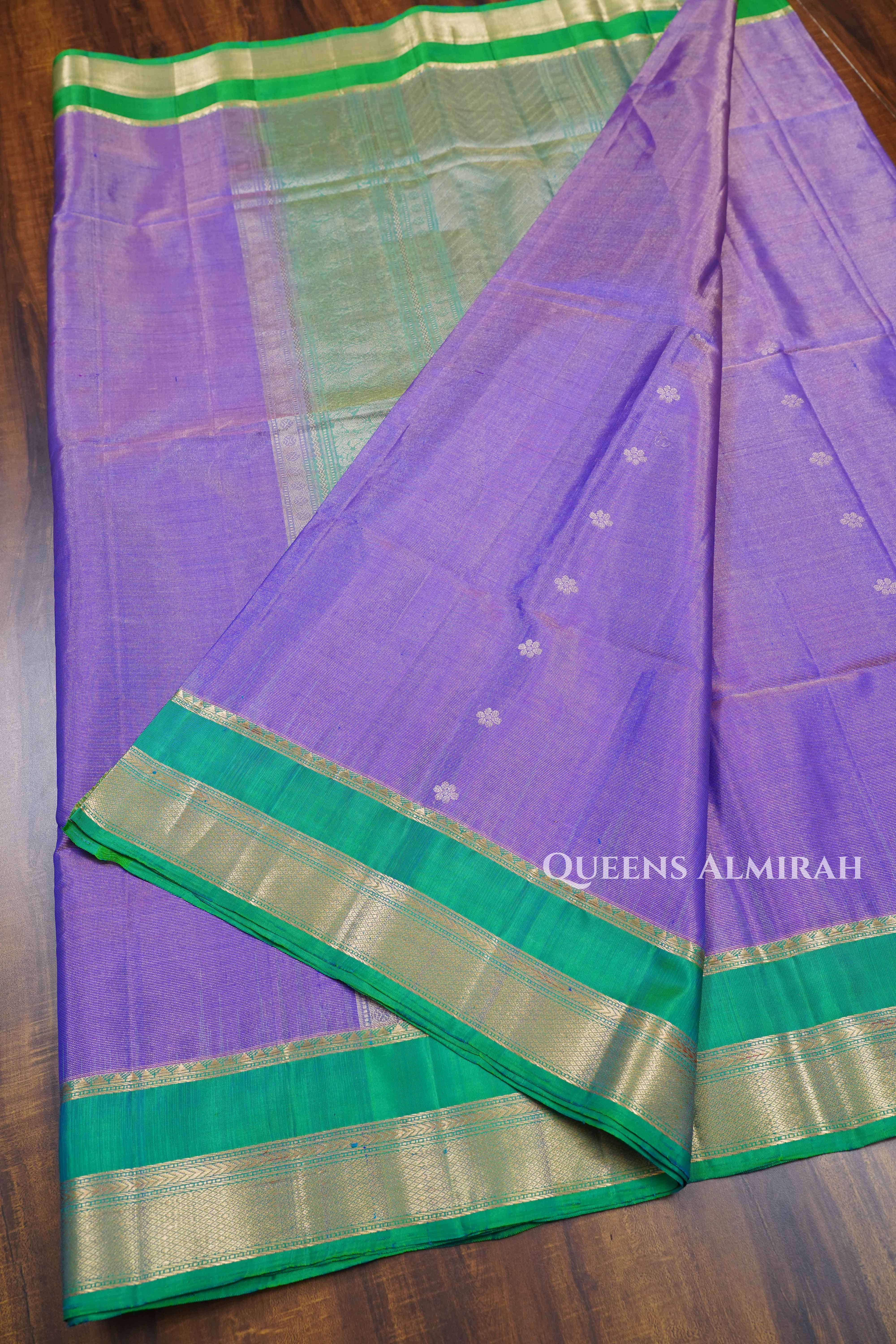 Lavender With Green Tissue Soft Silk Saree