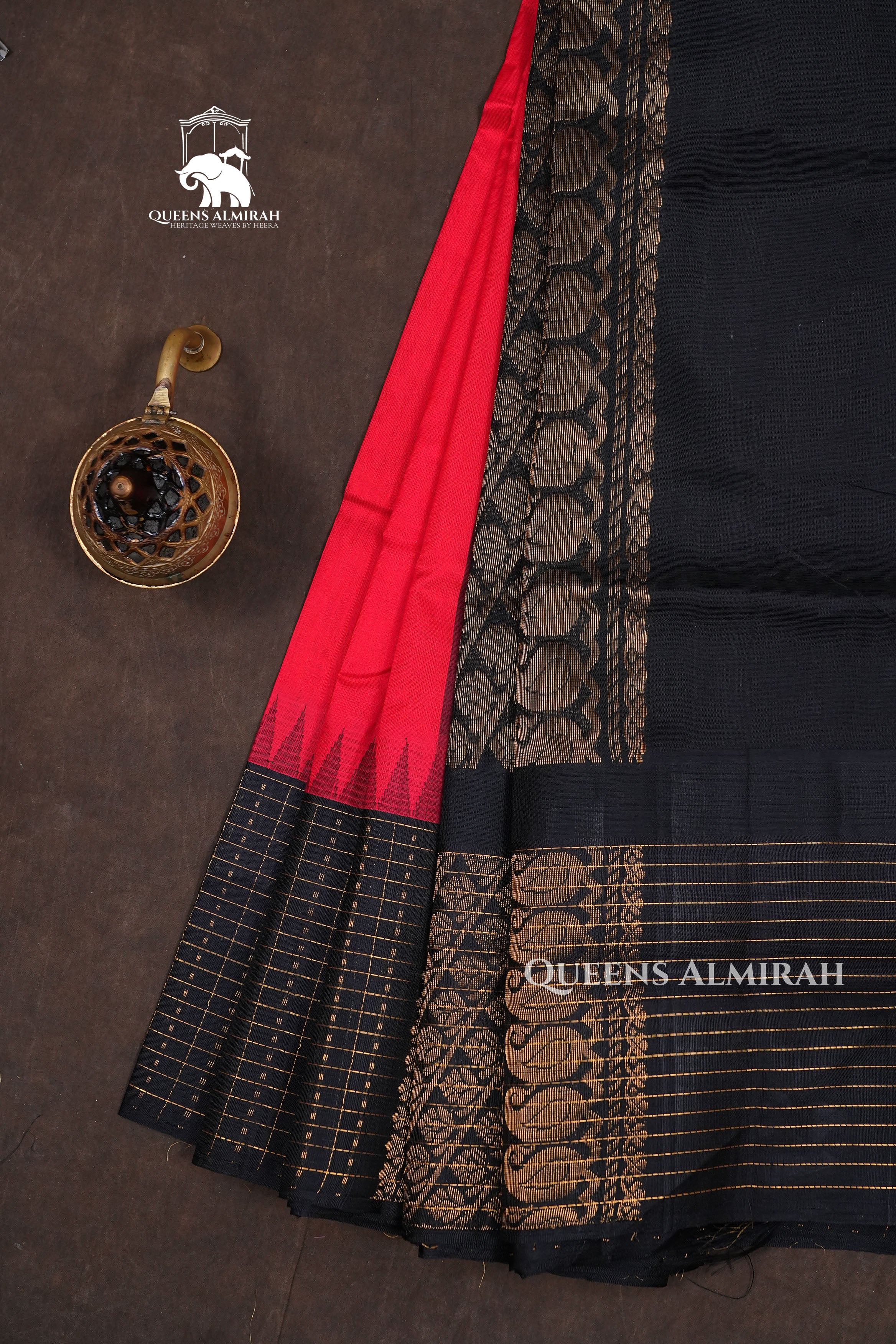 Red With Black Pure Kanchi Silk Cotton Saree