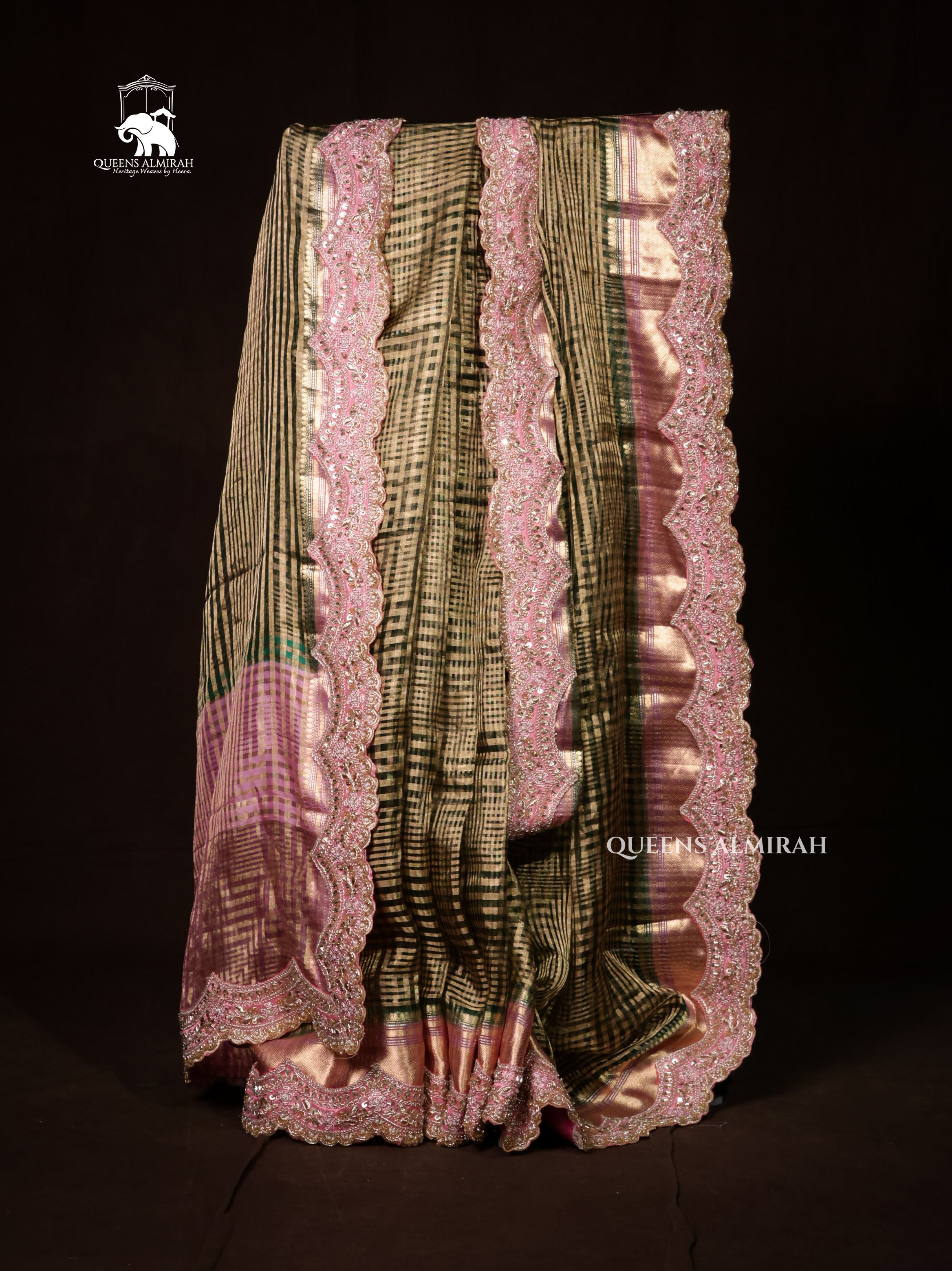 Bottle Green With Baby Pink Radhe Leela Pure Chanderi Designer Silk Saree