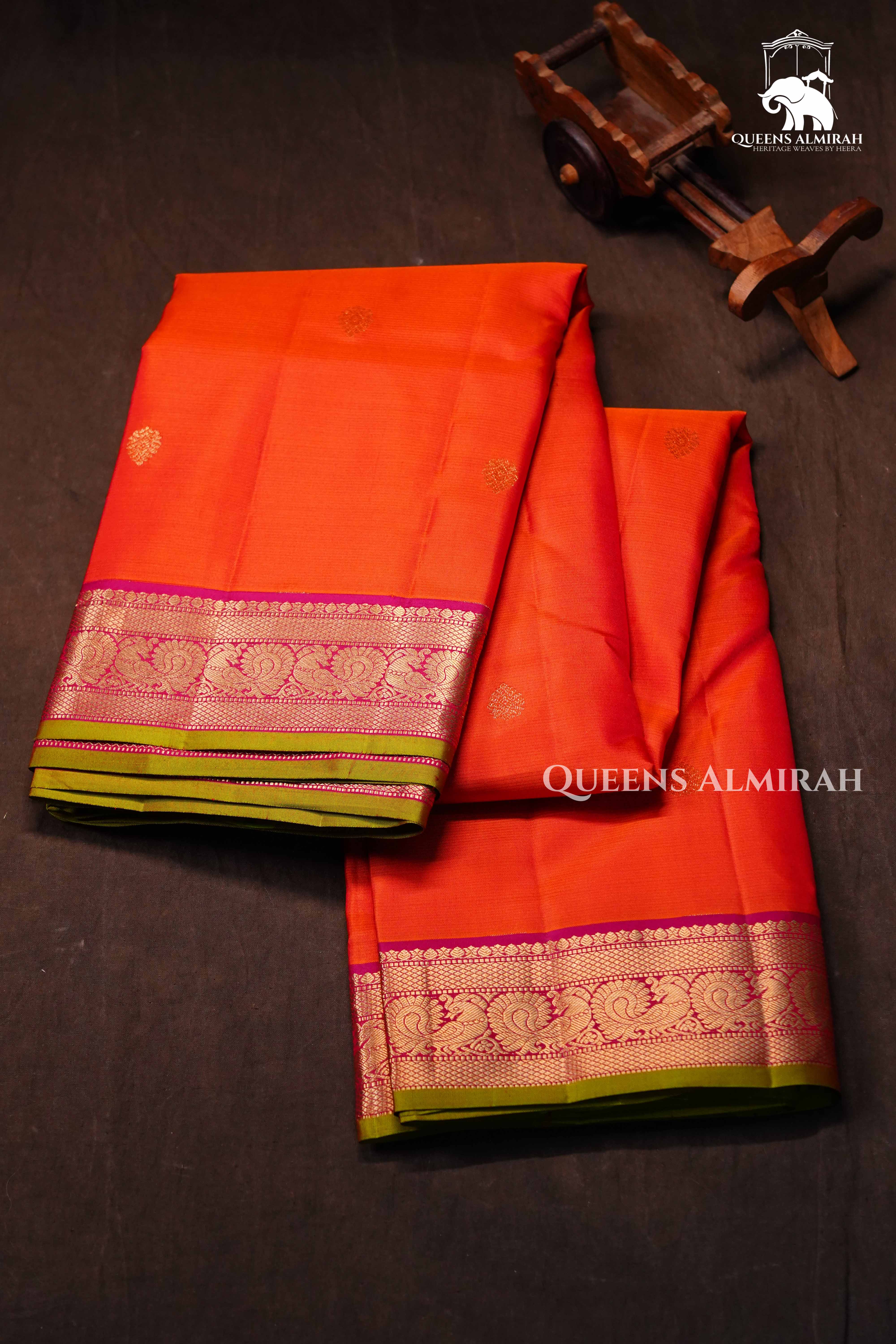 Tomato Orange Pure Kanchivaram Silk Saree