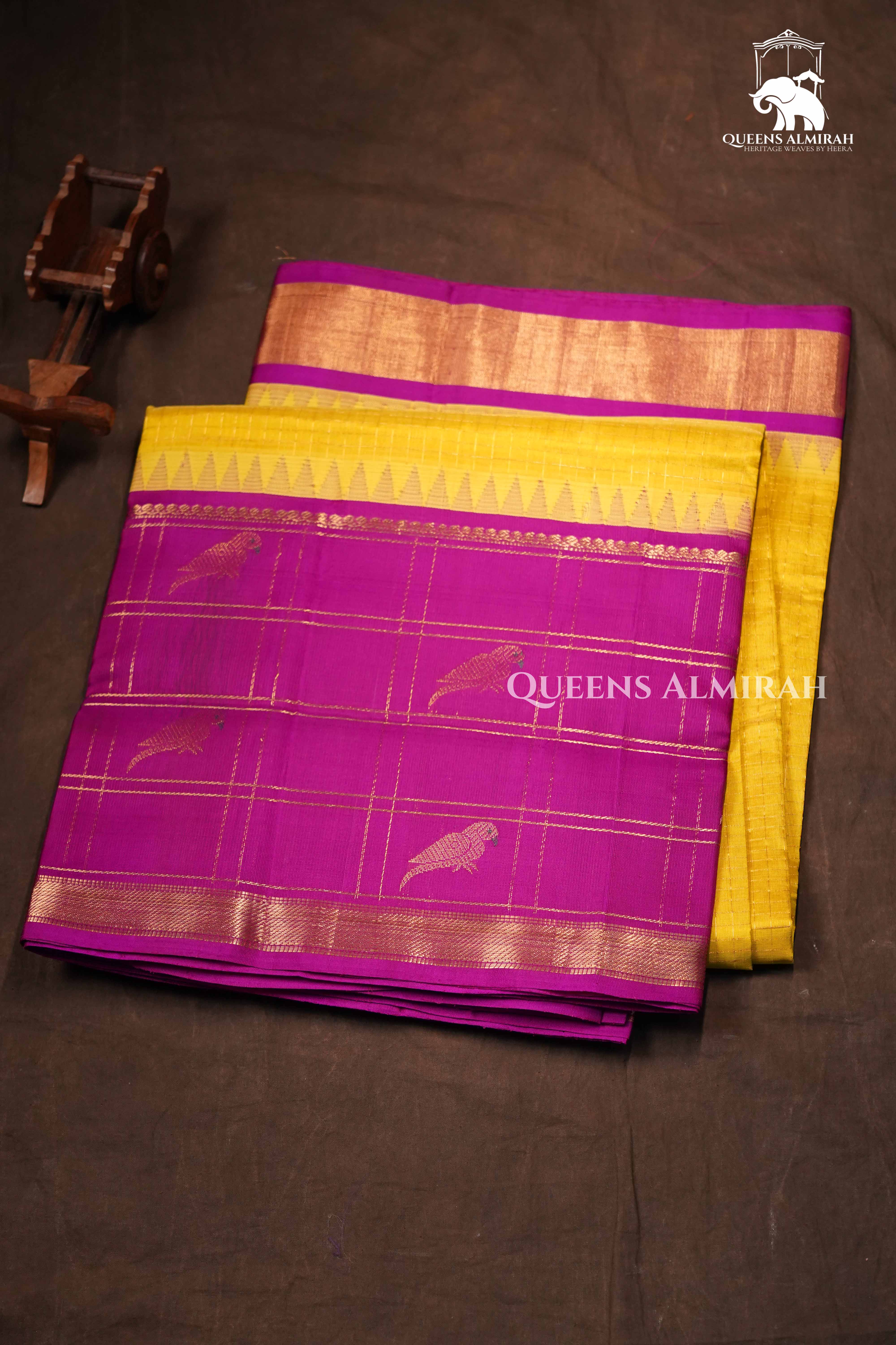 Manthulir Yellow With Purple Pure Kanchi Silk Cotton Saree