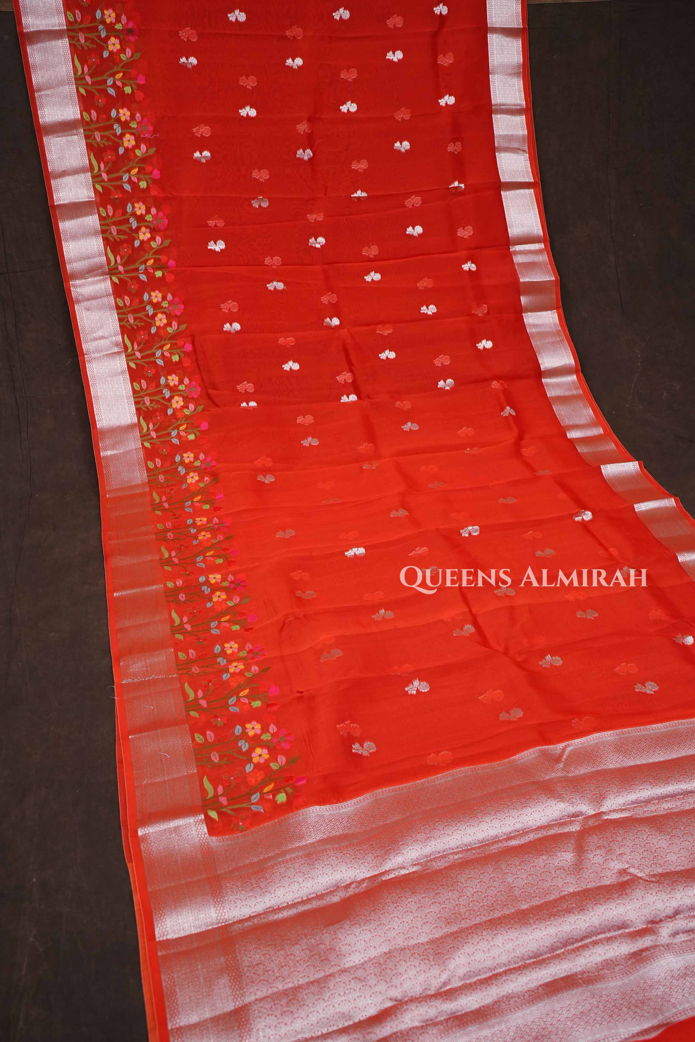 Red Jamdani Silk Organza Saree
