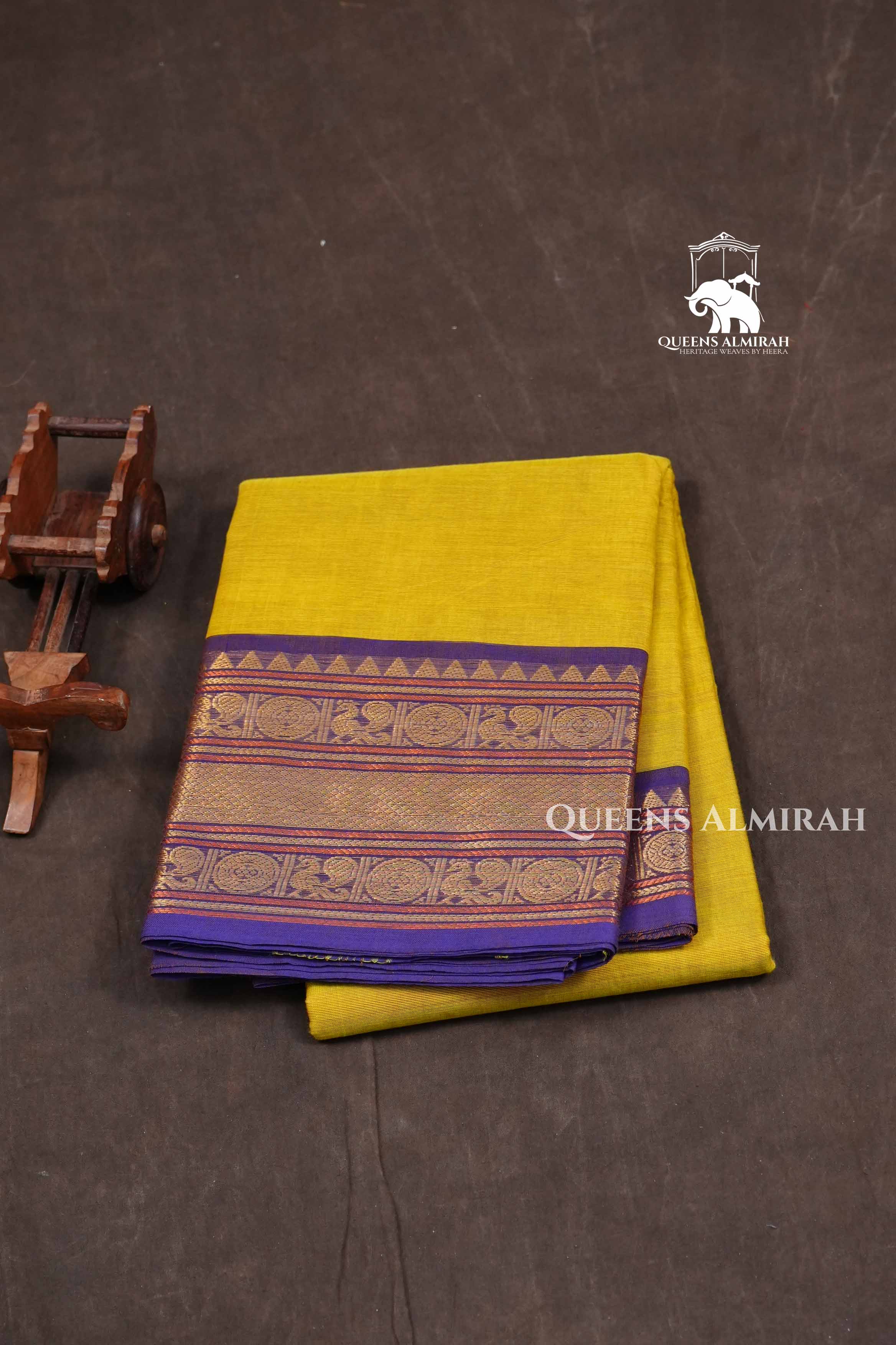 Yellow With Purple Kanchi Cotton Saree