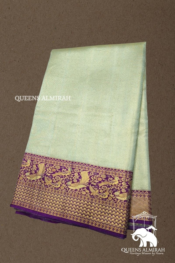 PALE LEAF GREEN PURE KANCHIVARAM SILK SAREE - Queens Jewel Emporium