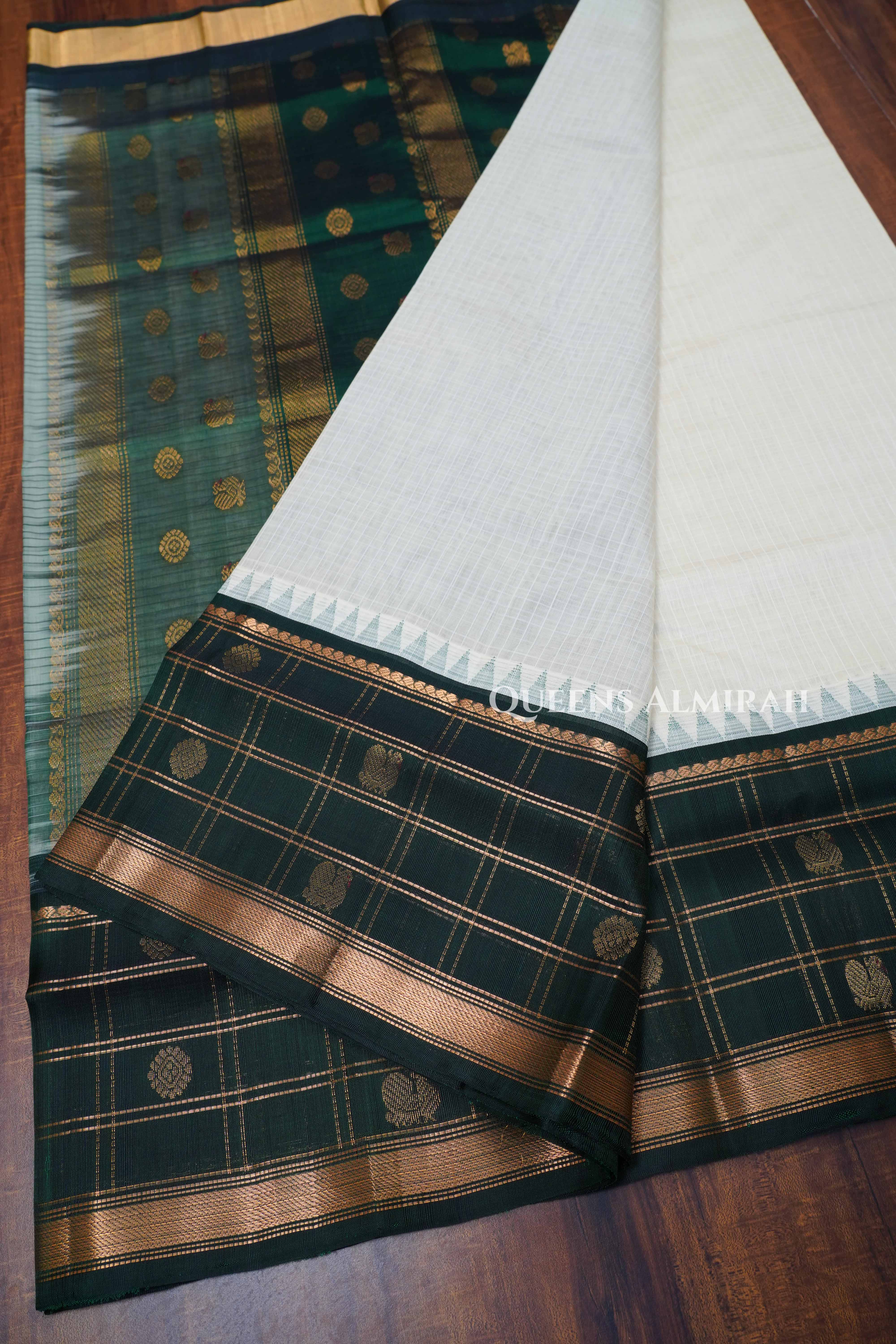 White With Green Pure Kanchi Silk Cotton Saree