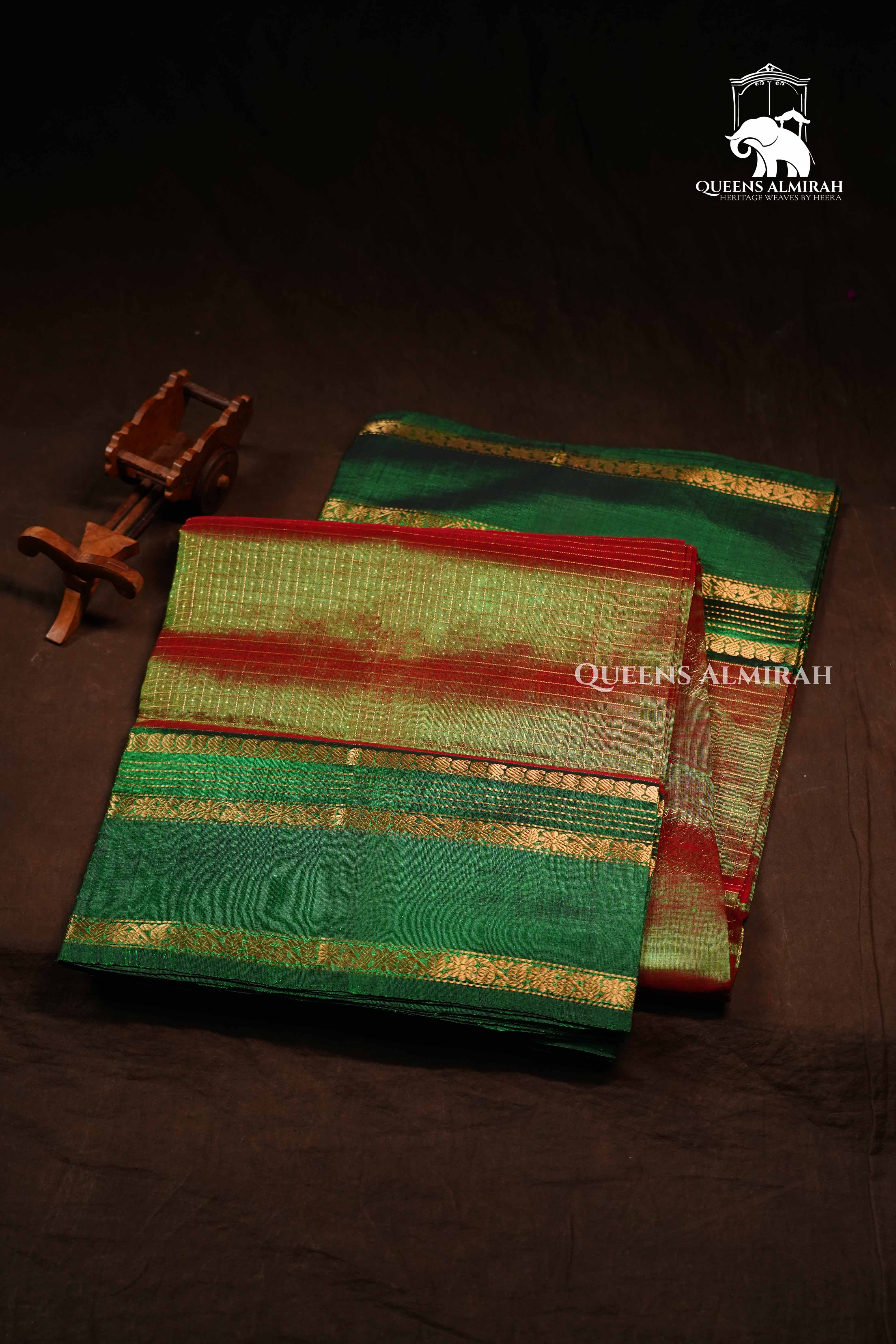Dual Shade Of Green 1-Karaikudi Chettinad Silk Cotton Saree