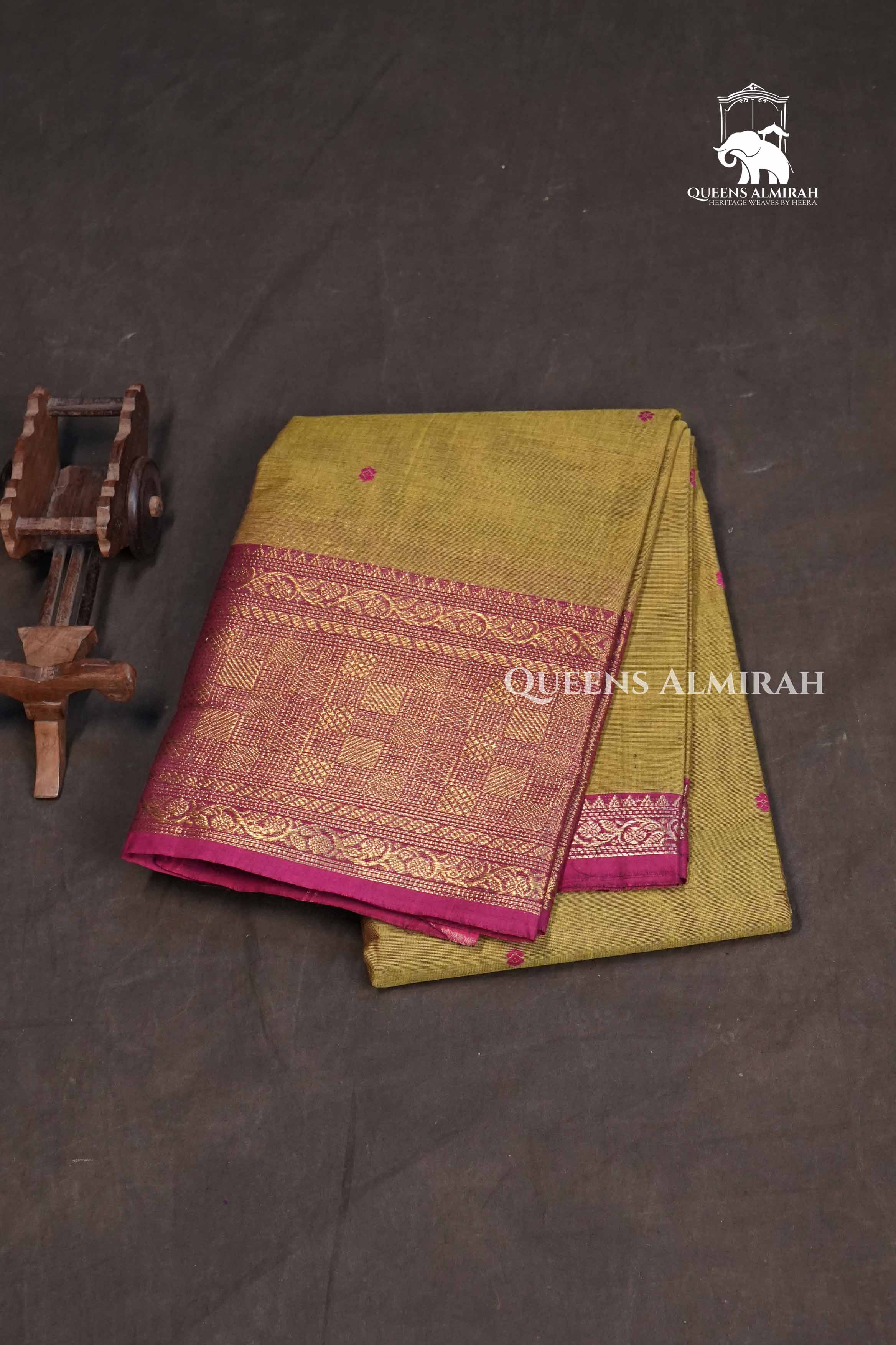Mustard Yellow With Red Kanchi Cotton Saree
