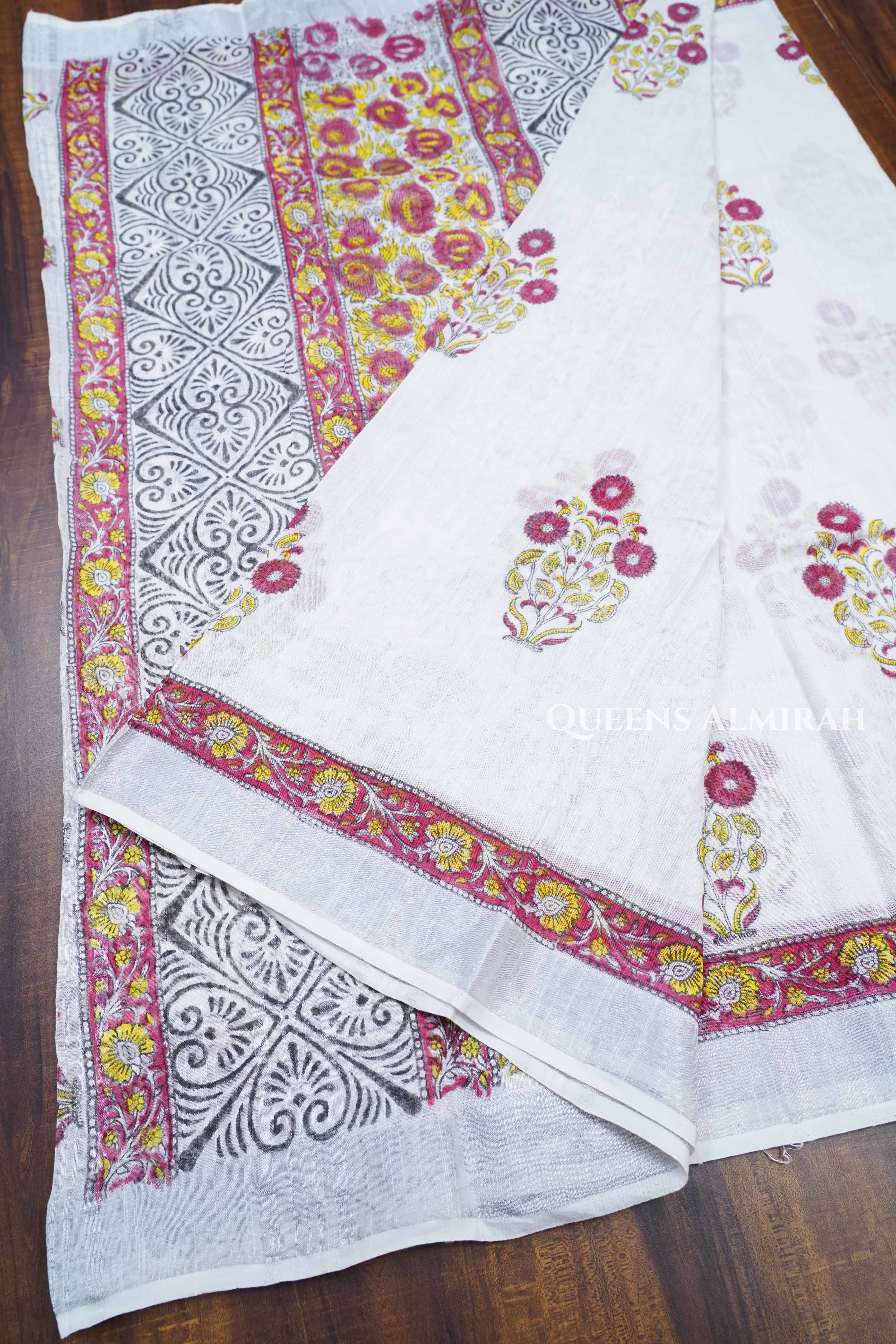 White Linen Cotton Saree