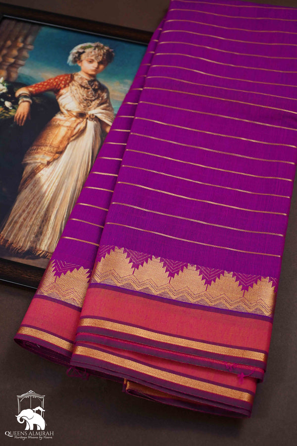 DARK MEGANTA PURE SILK COTTON SAREE - Queens Jewel Emporium