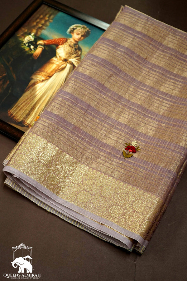 DIM PURPLE WITH WOVEN BORDER TISSUE SAREE - Queens Jewel Emporium