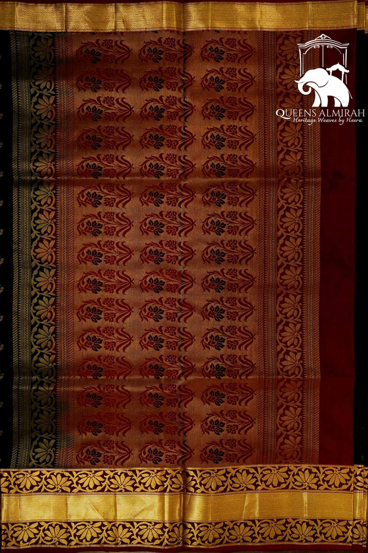 BLACK WITH DARK MAROON SOFT SILK SAREE - Queens Jewel Emporium