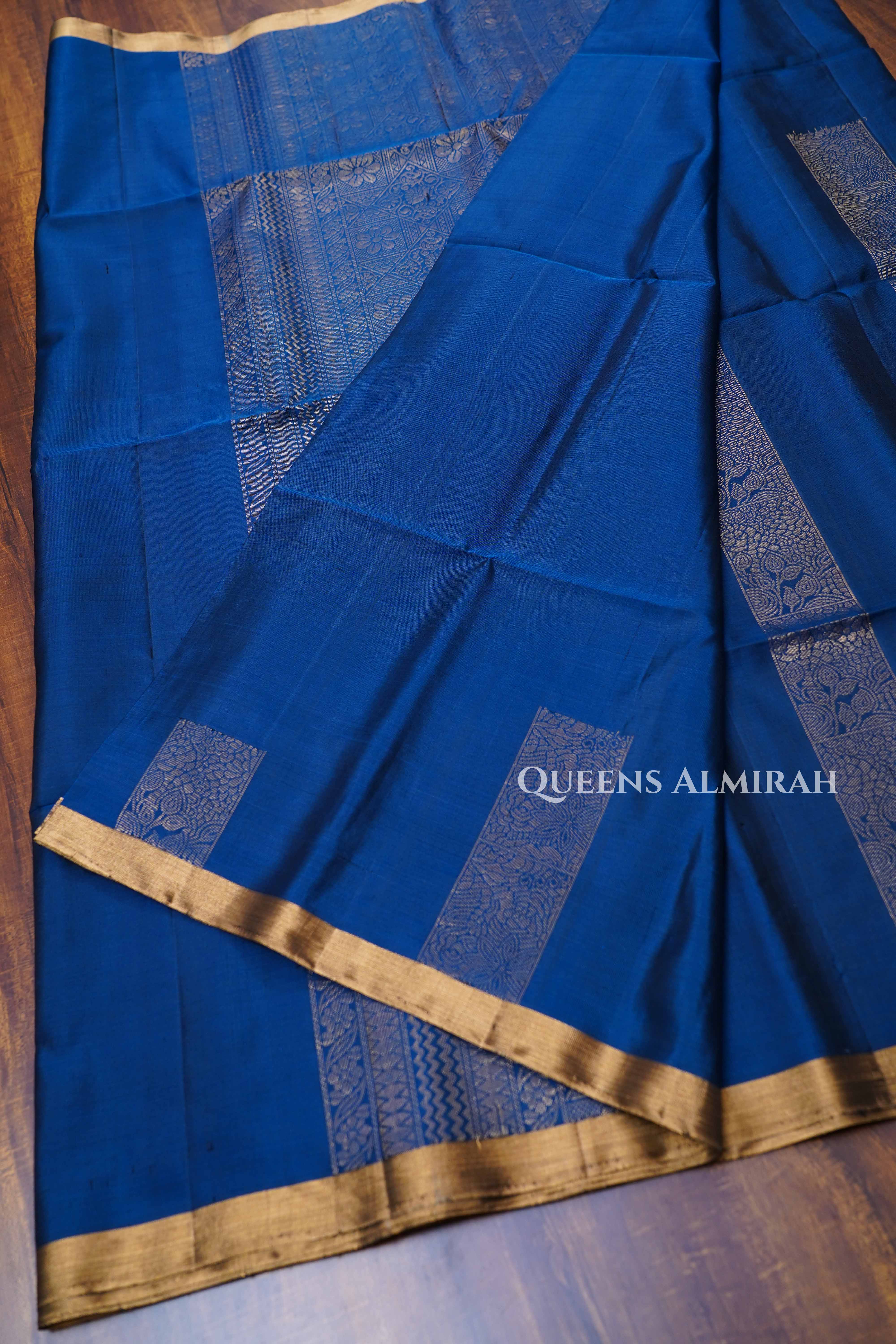 Light Navy Blue Pure Soft Silk Saree