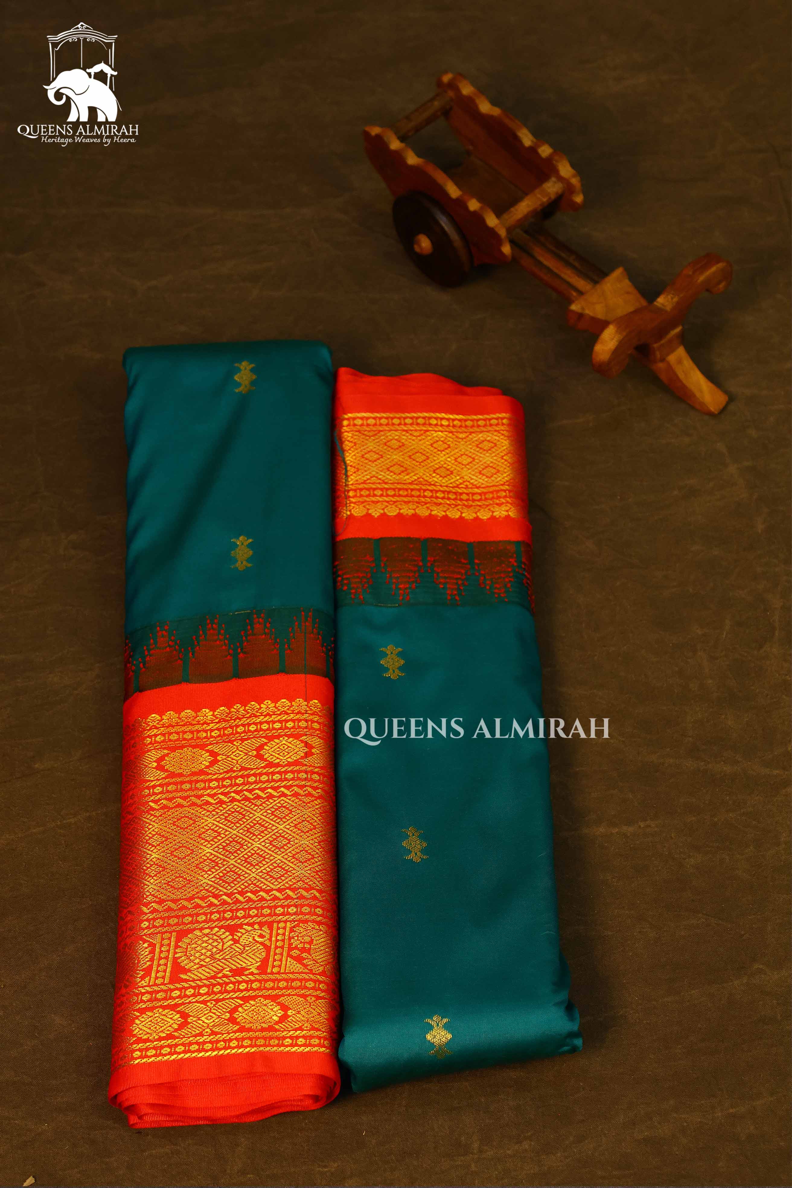 Green With Red Semi Gadwal Silk Saree