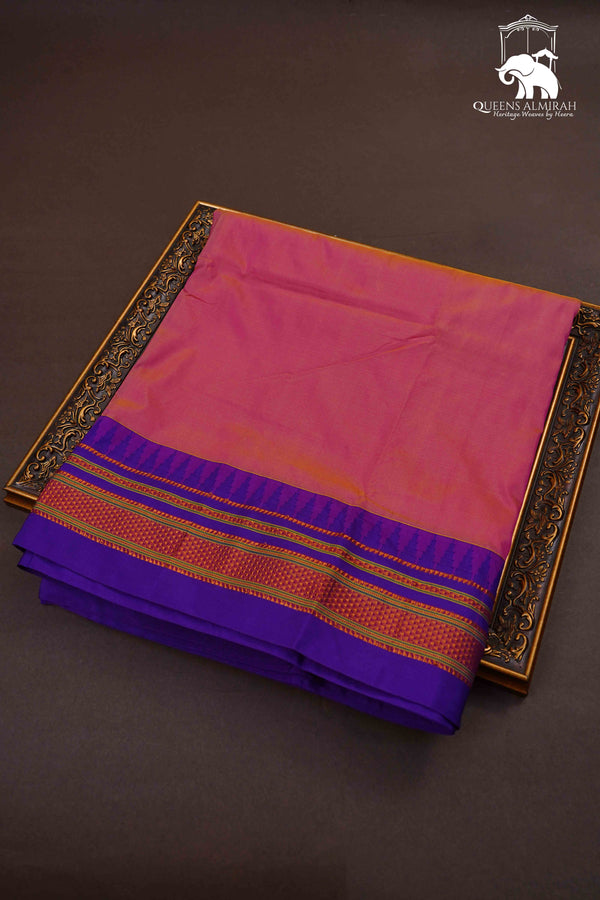 RASPBERRY ROSE WITH PERISAN INDIGO ILKAL SEMI SILK SAREE