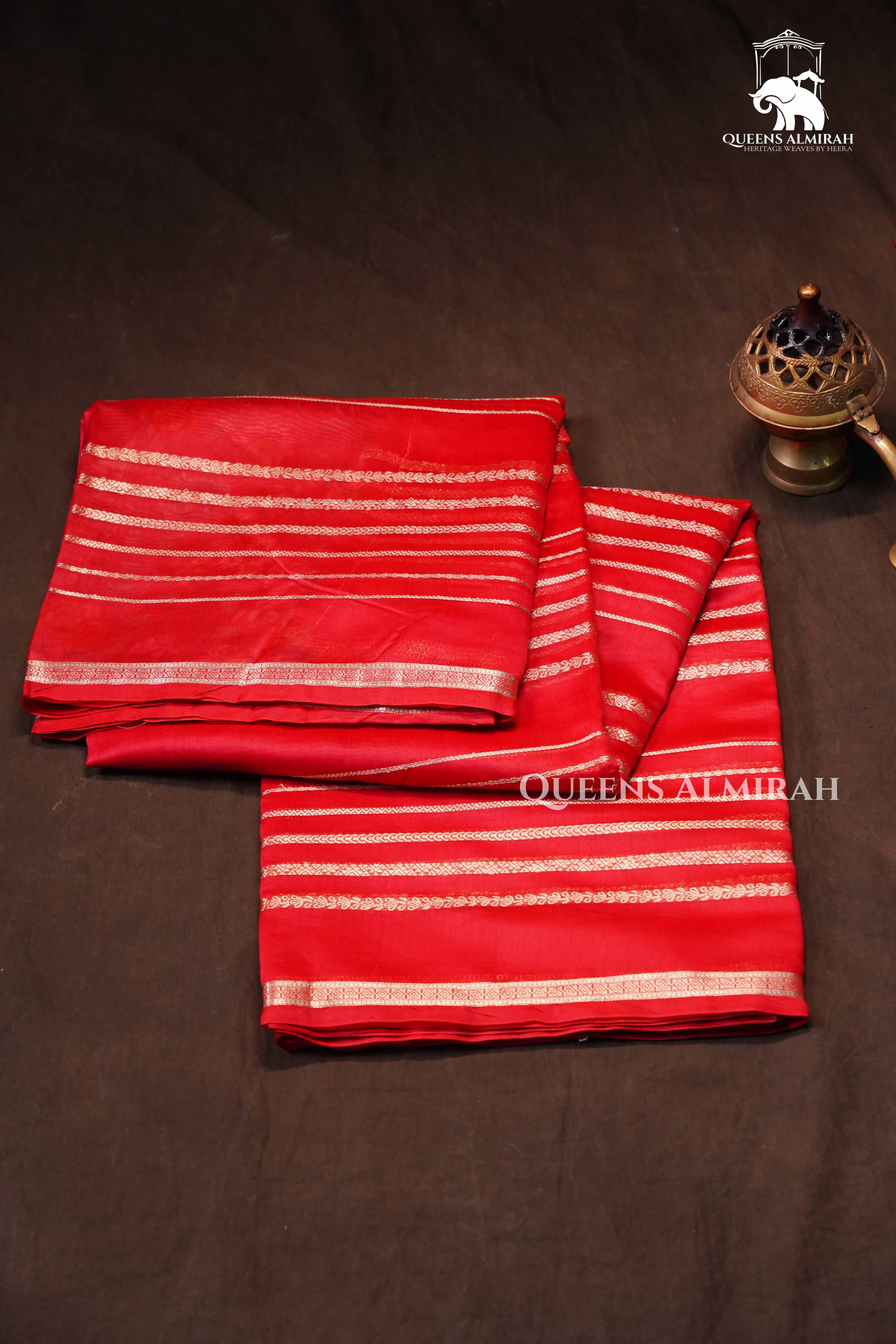Cherry Red Chanderi Silk Cotton Saree