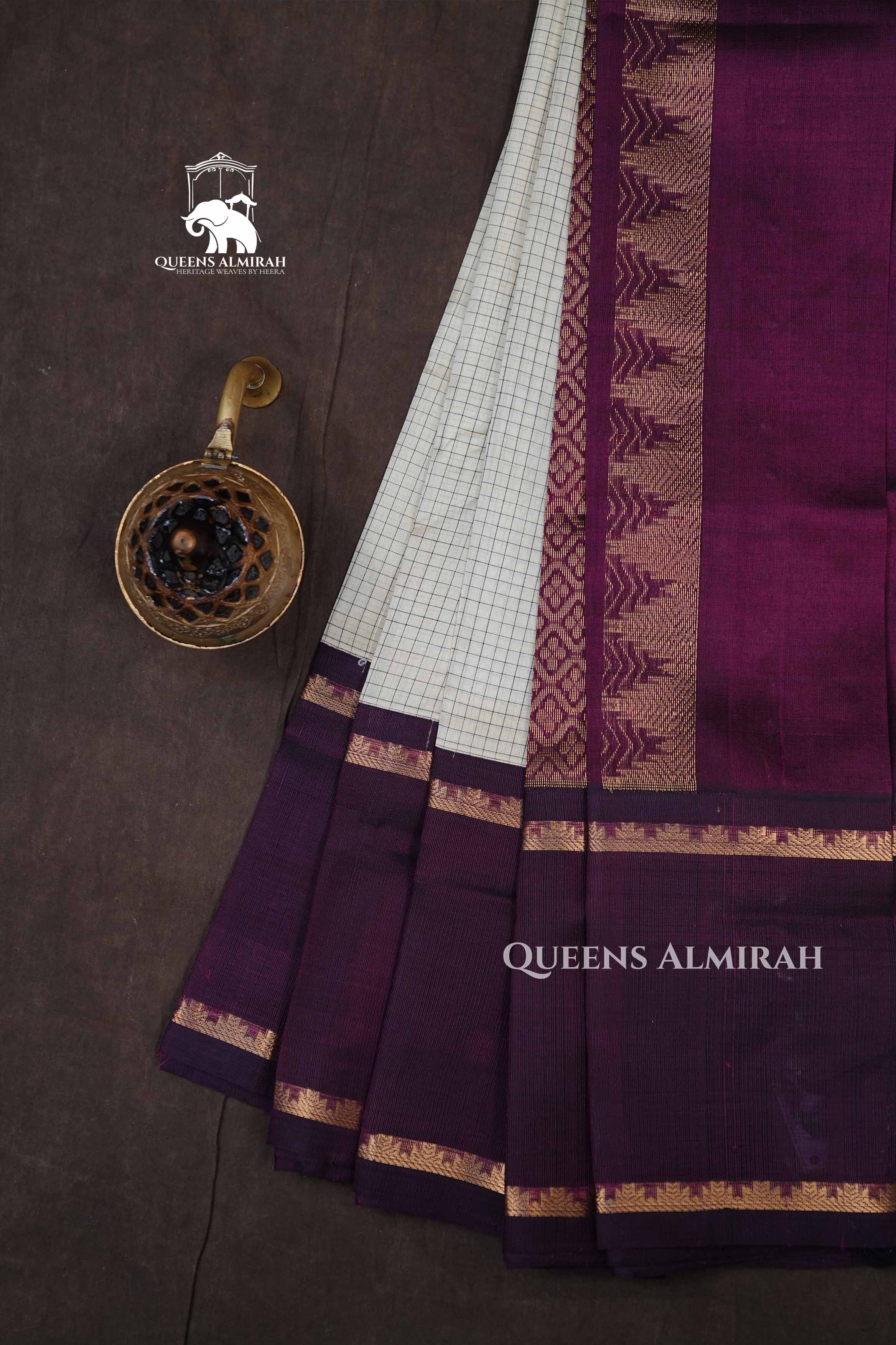 White With Purple Pure Silk Cotton Saree