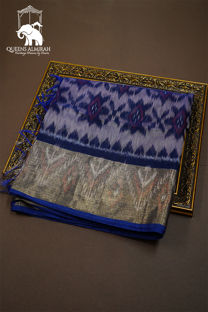 PURE SILK COTTON SAREE- GREYISH PURPLE WITH WINE - Queens Jewel Emporium