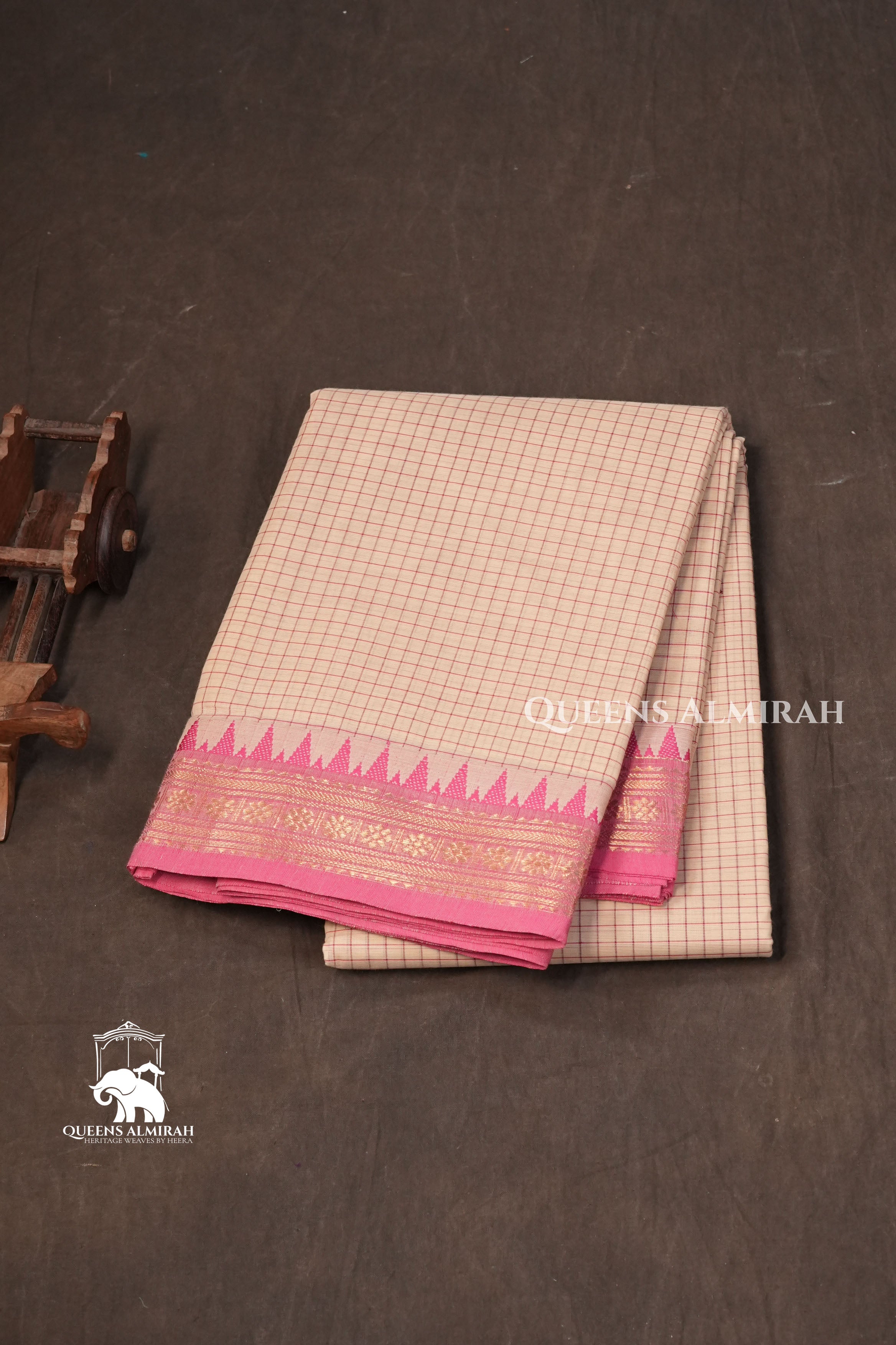 Sandal With Pink  Kanchi Cotton Saree