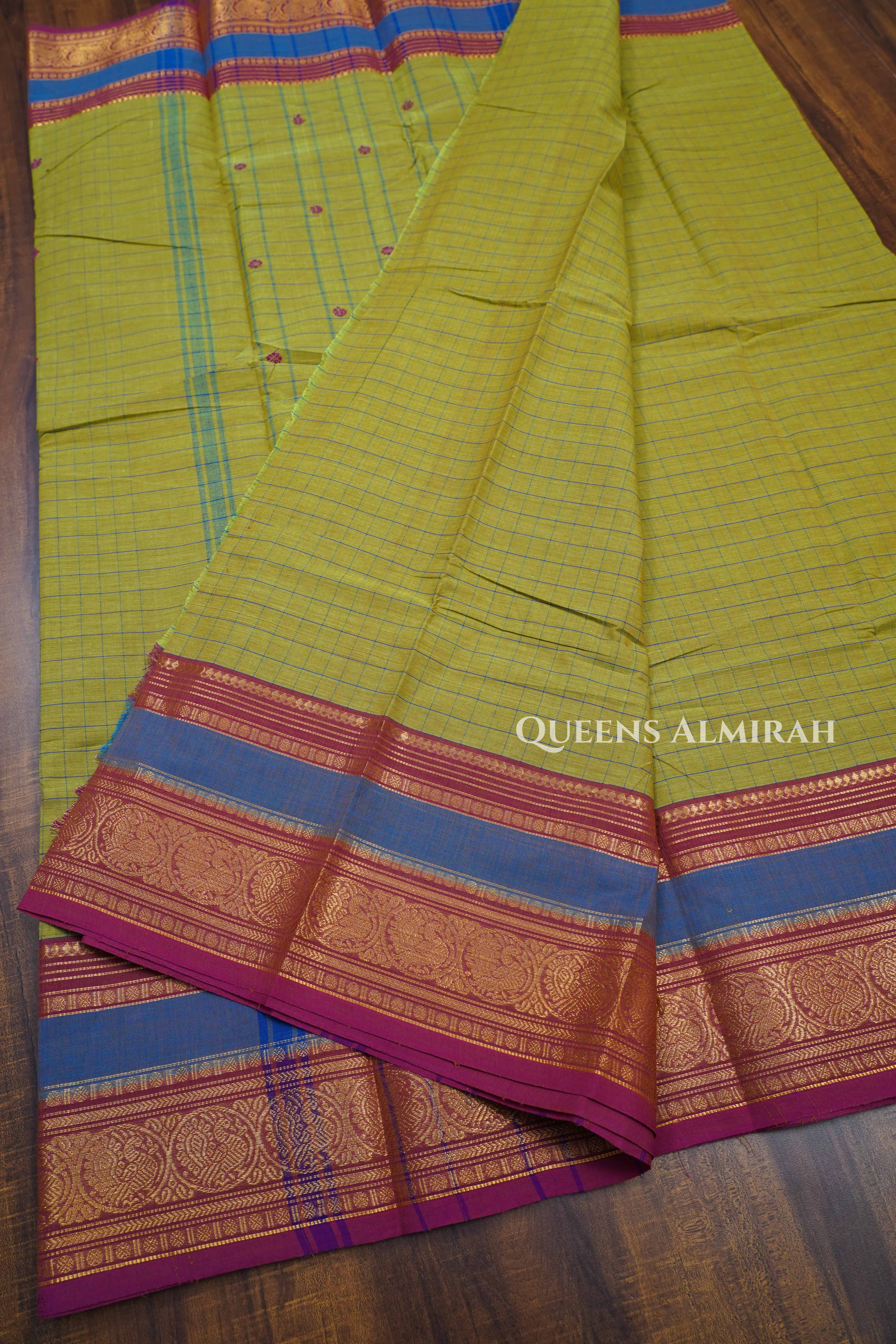 Yellowish Green Kanchi Cotton Saree