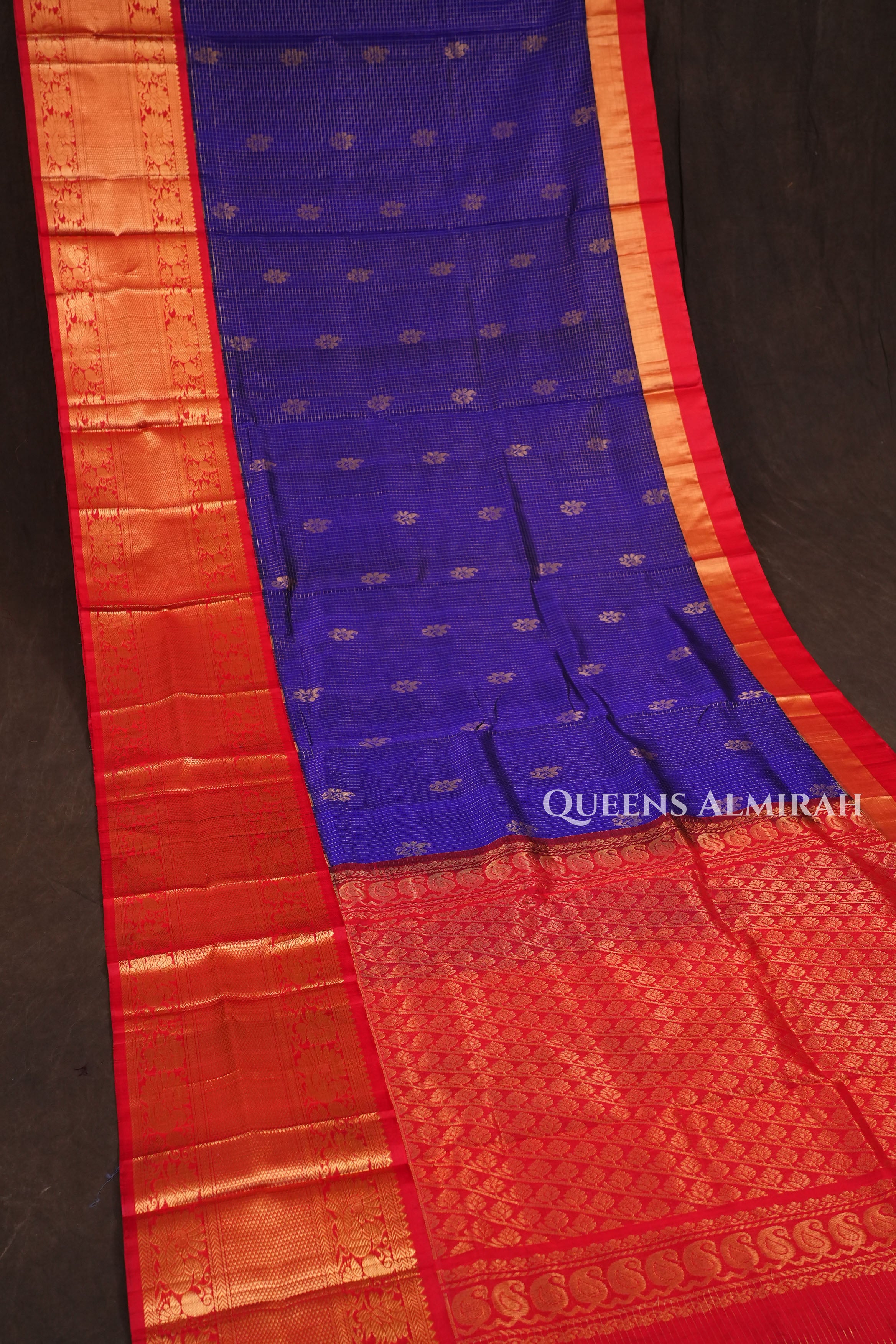 Dark Navy Blue With Red Pure Kanchi Silk Cotton Saree
