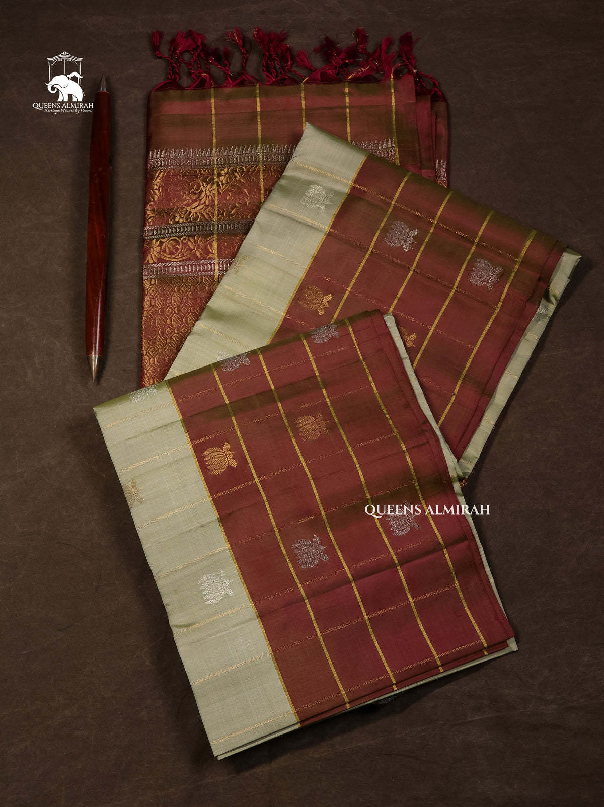 Pastel Green With Pastel Brown Pure Soft Silk Saree