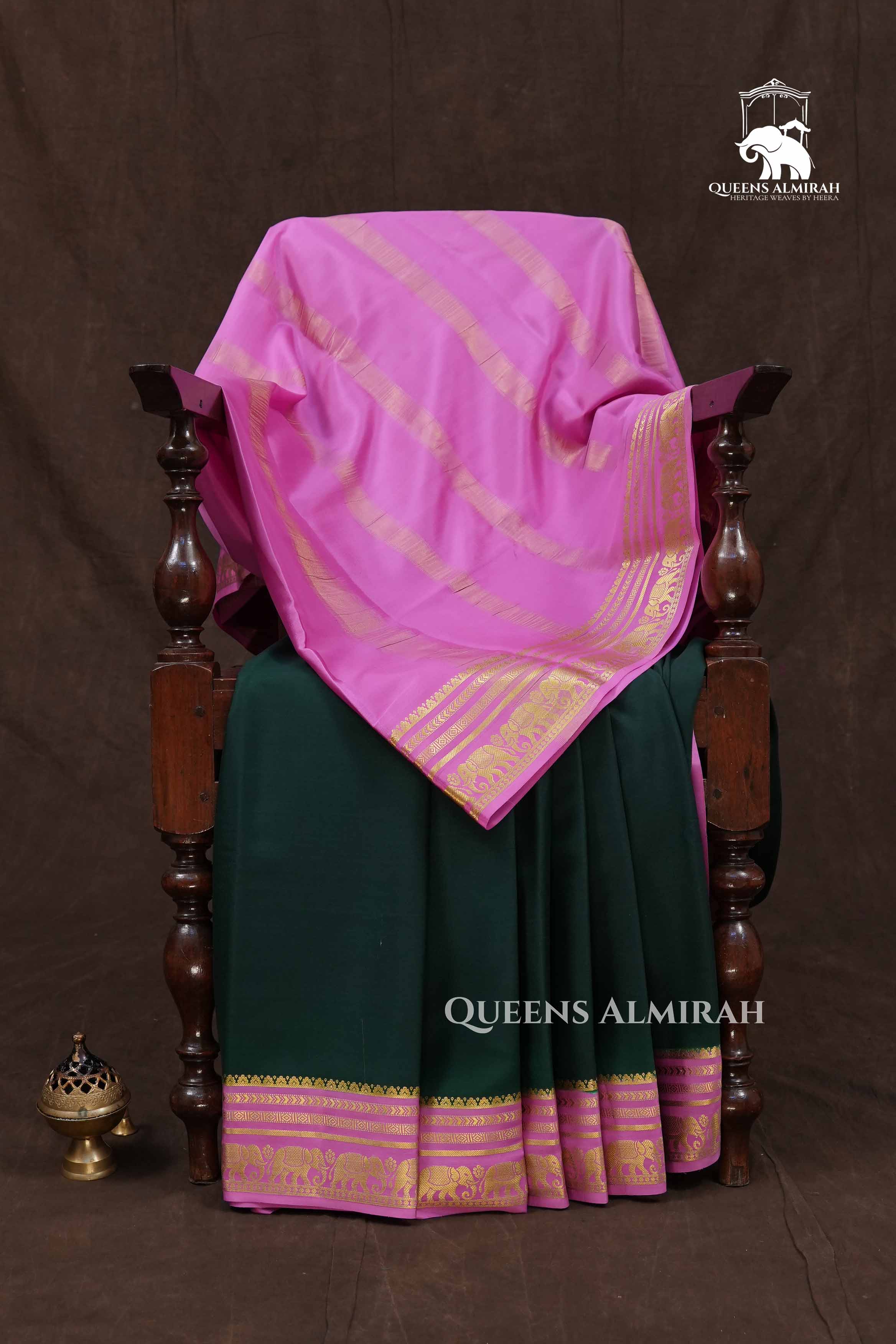 Dark Green With Pink Mysore Silk Saree